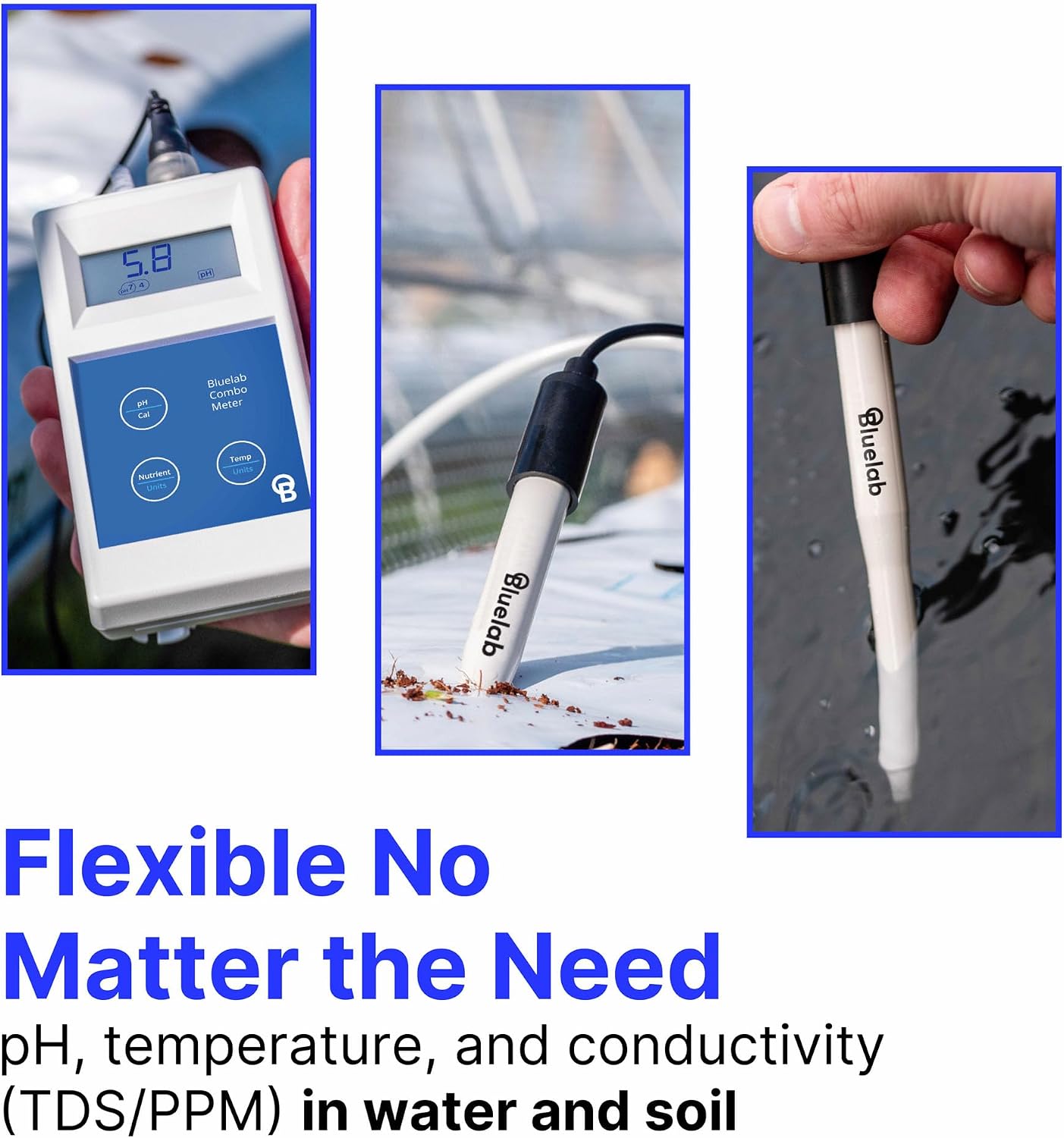 Bluelab METCOMPLUS Combo Meter Plus for pH, Temperature, and Conductivity in Water and Soil with Easy Calibration