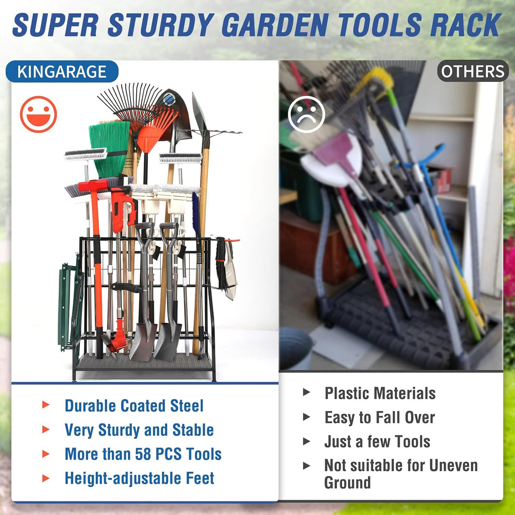 Garden Tool Organizer for Garage, Garden Tool Rack, Up to 58 Long Handled Tools, Yard Tool Holder for Garage, Shed