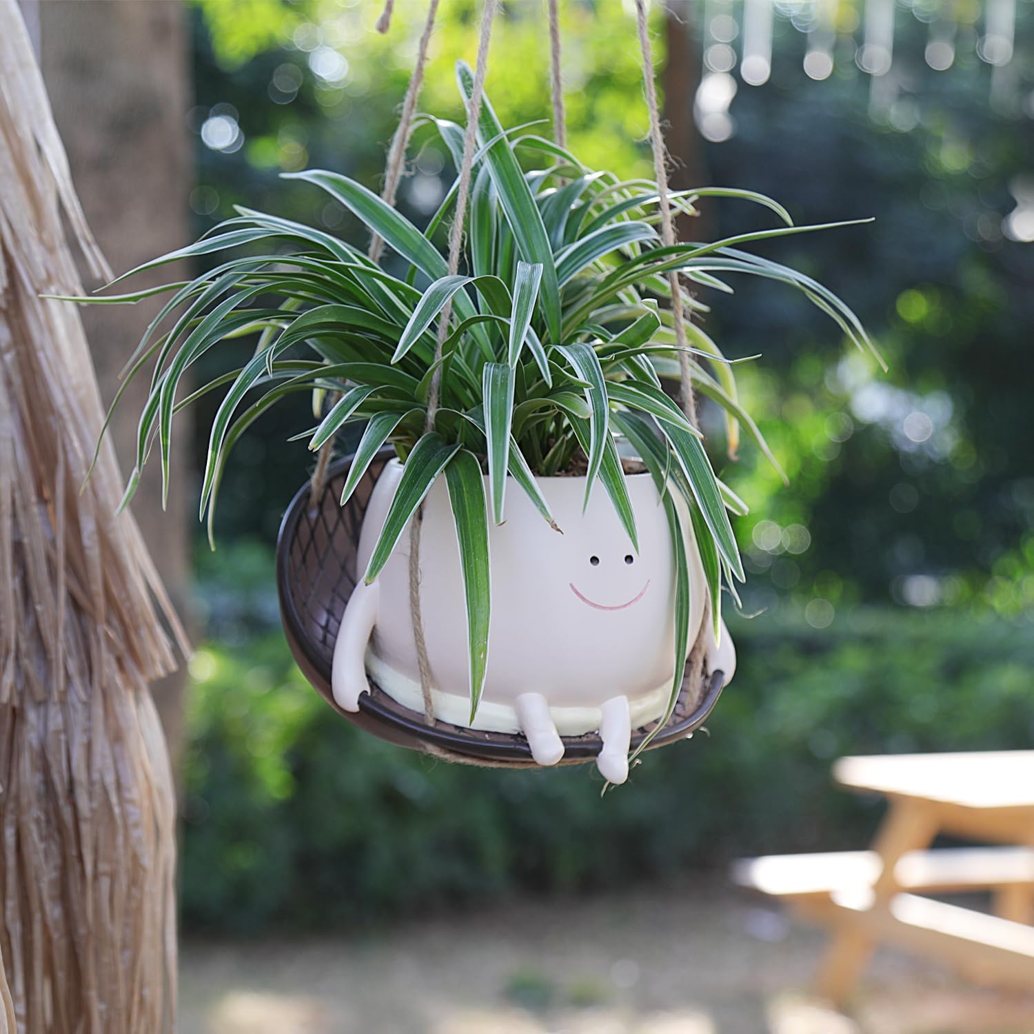 Hanging Swing Chair Planter Pot Smiley Face Planter for Indoor Outdoor Plant Cute Head Resin Flower Pots for String of