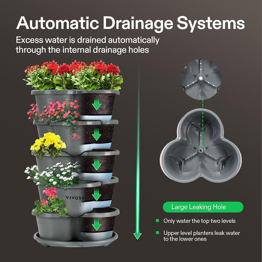 VIVOSUN 2-Pack 5 Tier Vertical Gardening Stackable Planter for Strawberries | Planter for Flowers, Herbs, Vegetables