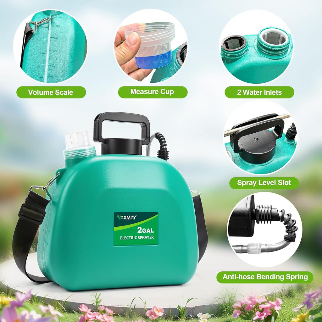 VAXMAY Battery Powered Sprayer 2 Gallon, Upgrade Electric Garden Sprayer with 3 Adjustable Speed, Battery Indicator, 4