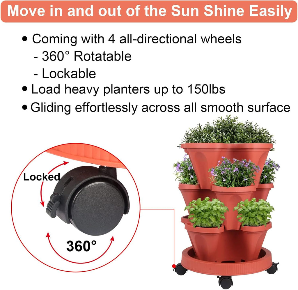 GameXcel Vertical Planter Tower- 3 Tier Stackable Garden Planter with Wheels and Tool Set – Grow Strawberries Herbs