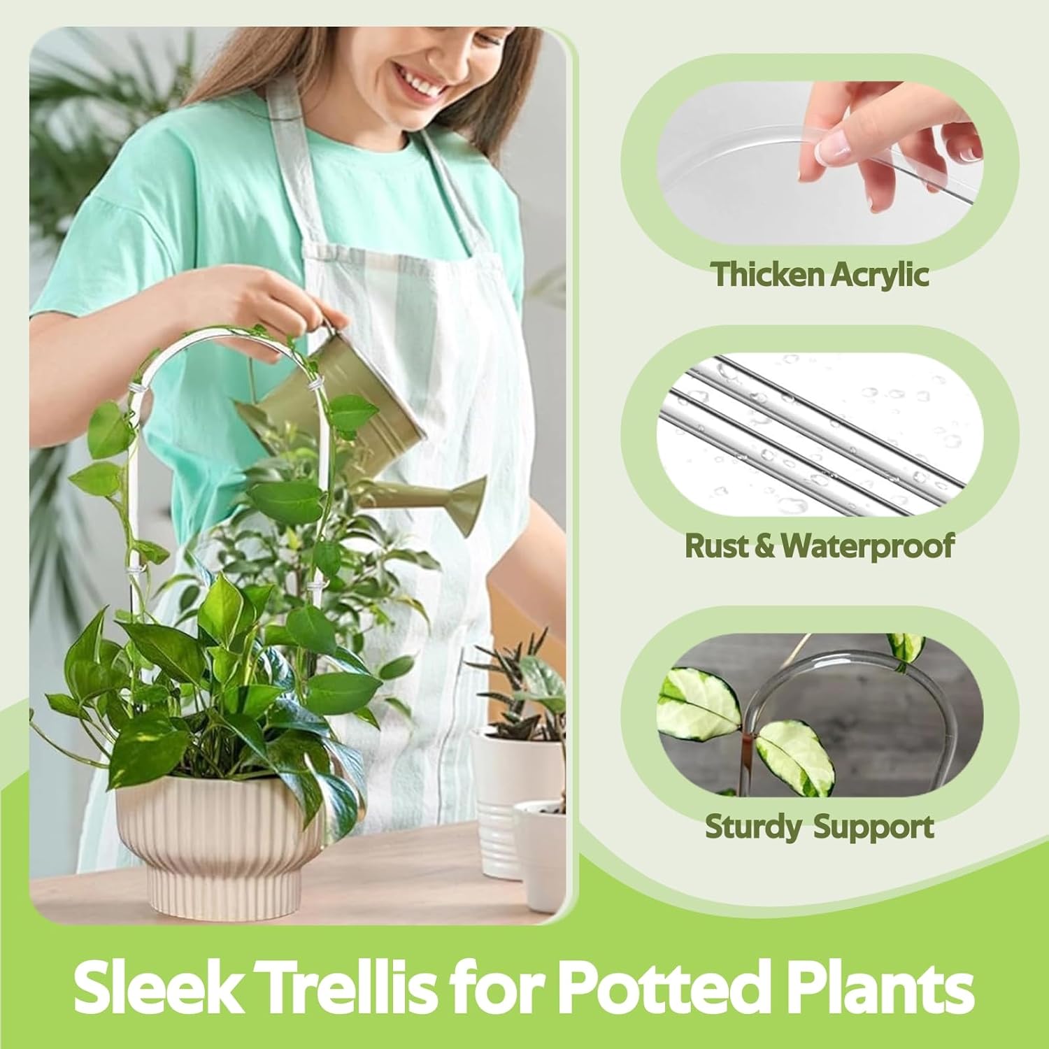 8 Pack Clear Acrylic Plant Trellis for Potted Plants Indoor Outdoor - Thickened U-Shaped & Round Small Trellis for