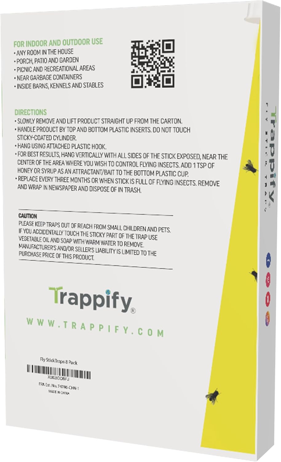 Trappify Hanging Fly Trap & Fruit Fly Traps for Indoors, Yellow, 8 Pack | Recycled Paper Stick with Ultra-Tacky