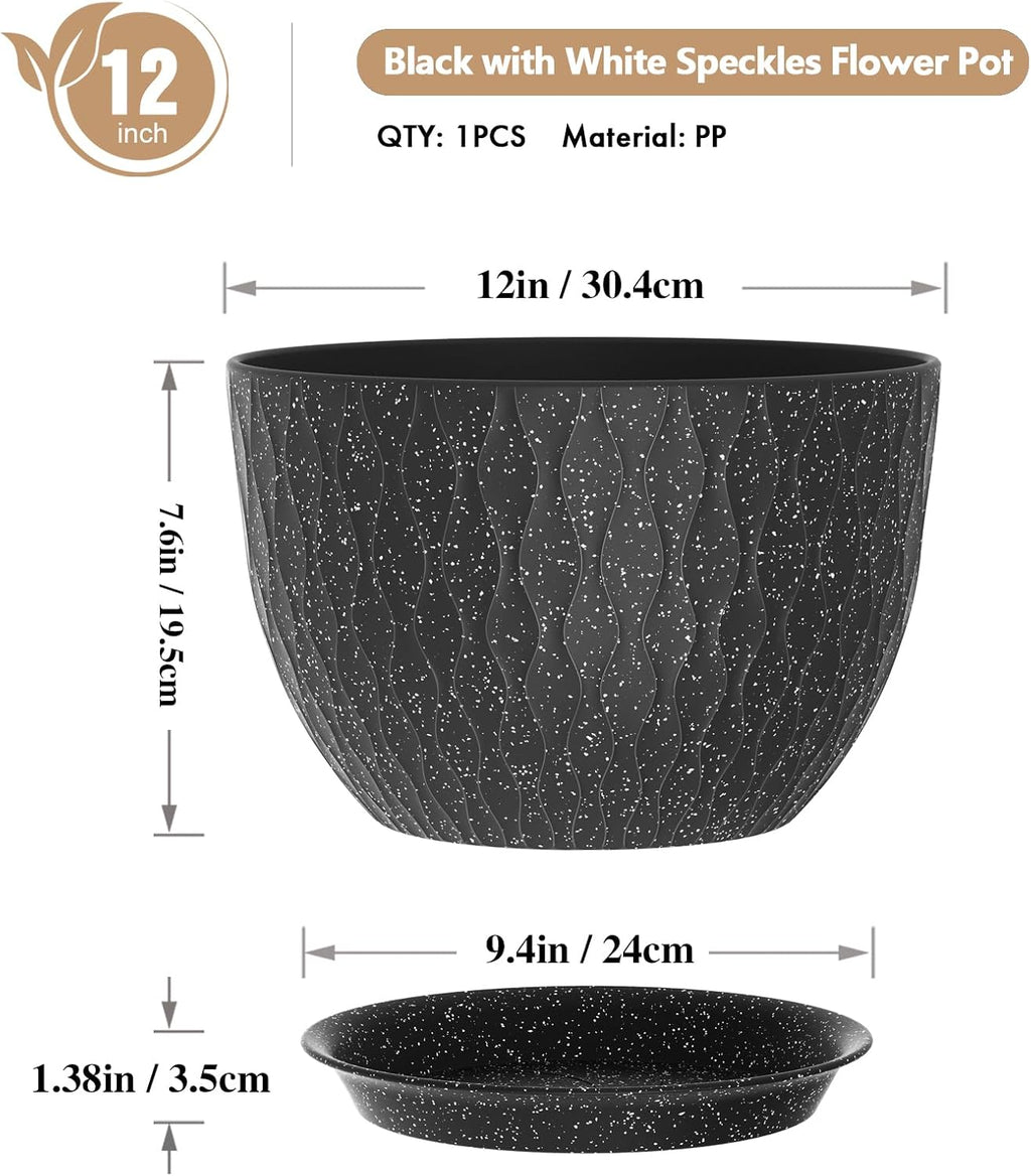 WSMKSZ 12 Inch Wide Water Ripples Flower Pots for Indoor or Outdoor Plants, Large Plant Pots with Drainage Holes &