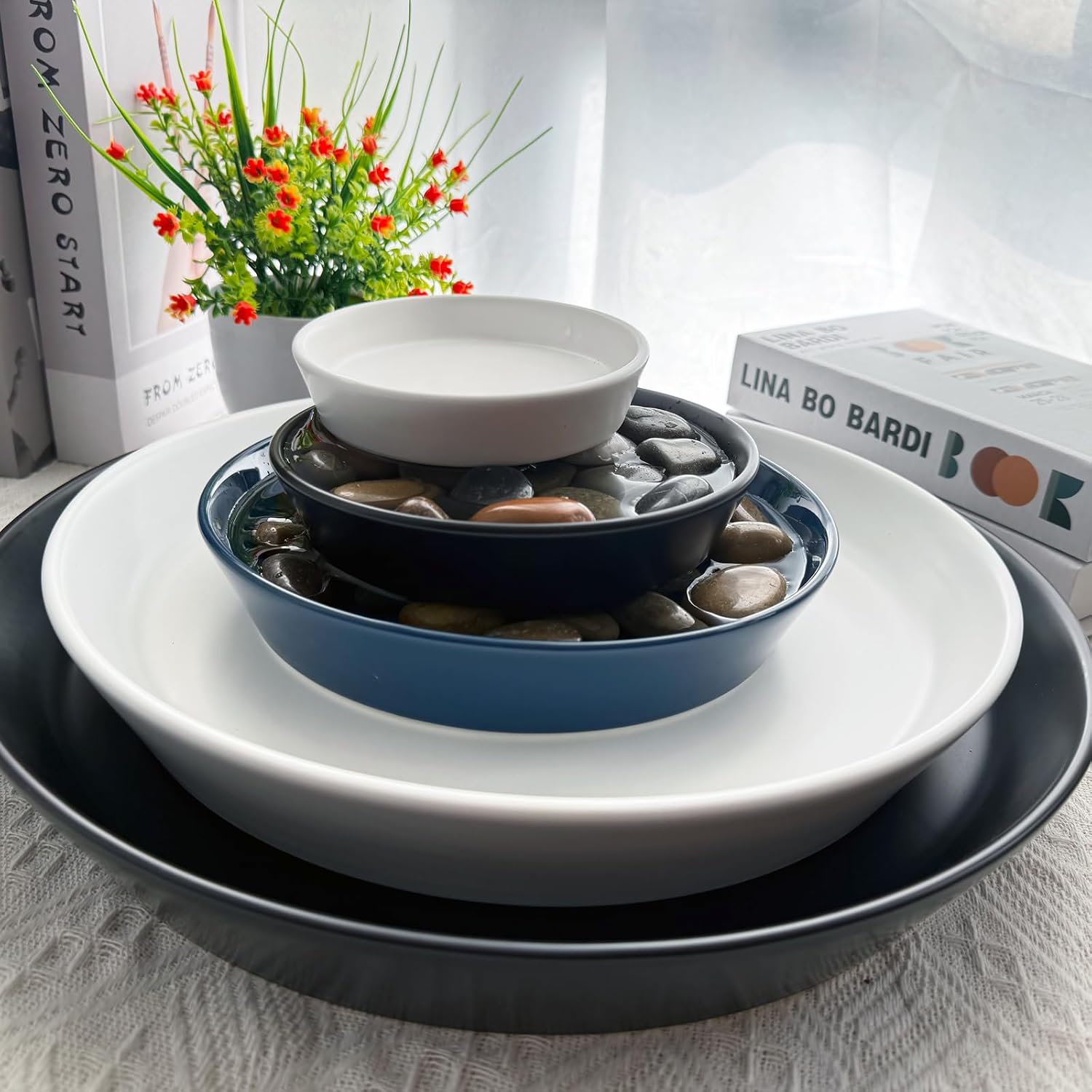 Ceramic Plant Saucer Tray 9 10 11 Inch Blue, 11.3" OD x9.7 ID x1.8 Deep| Round Sturdy Heavy Duty Glazed Bevel Planter