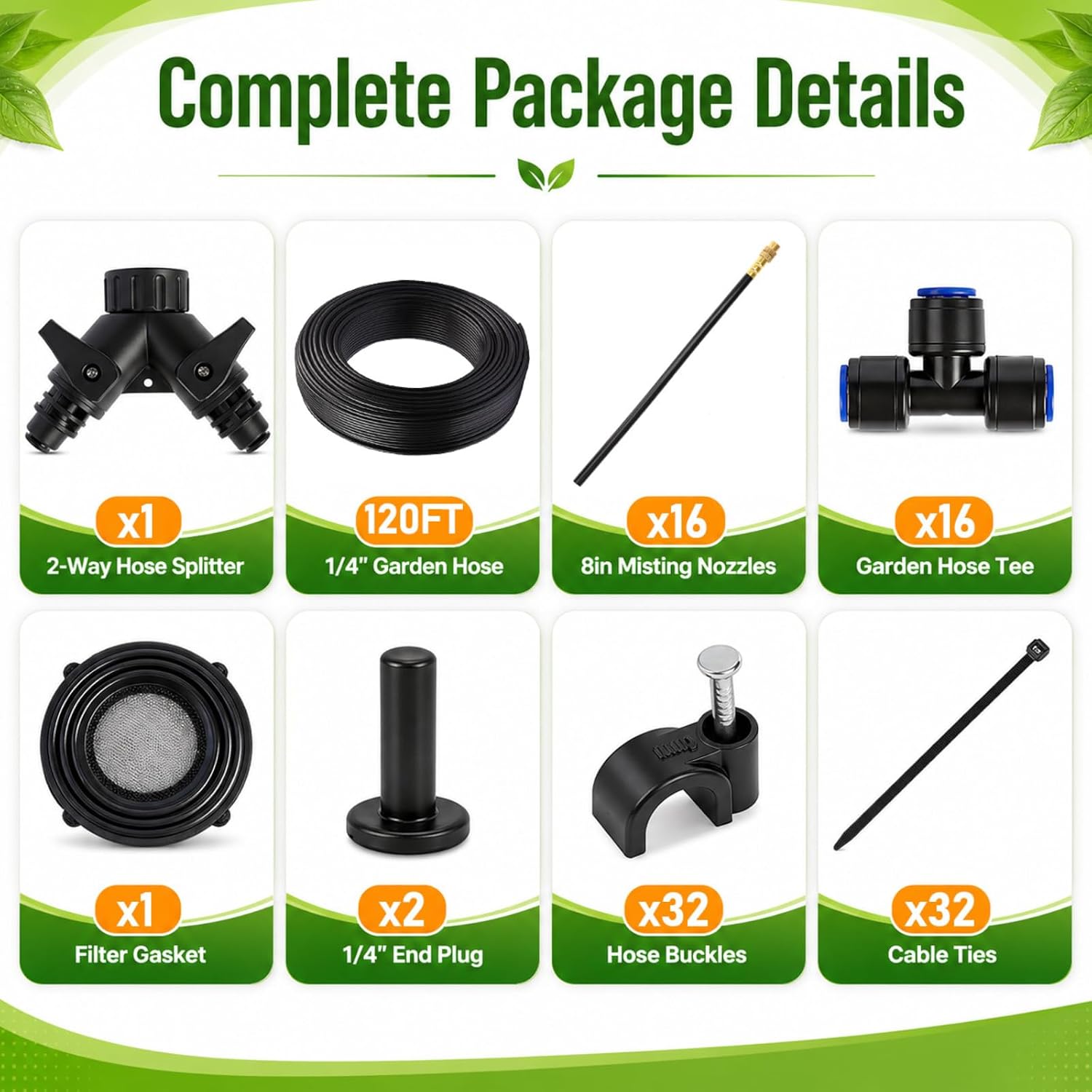120FT Drip Irrigation System with Adjustable Nozzles | 1/4-Inch Tubing, Garden Layout, Adjustable Spray and Mist