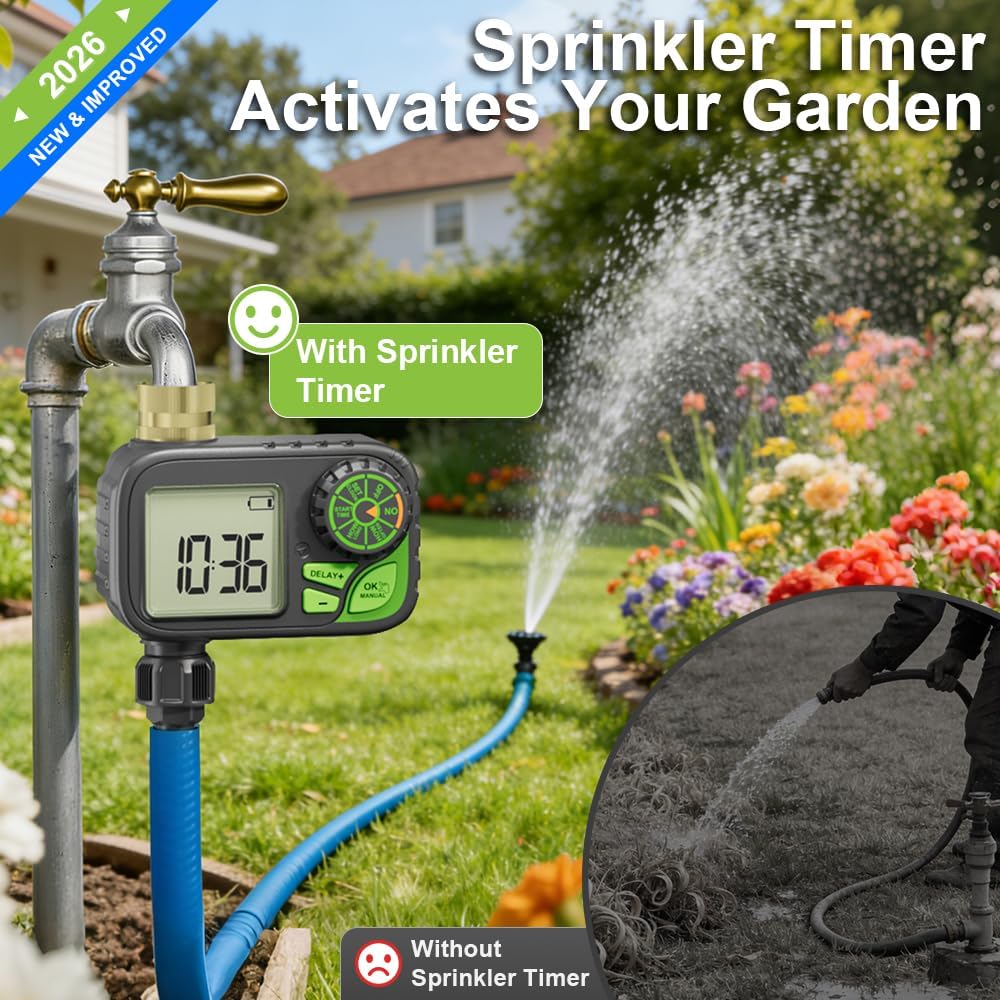 Sprinkler Timer, Digital Water Hose Timer Irrigation Controller | Programmable waterproof watering timer with rain