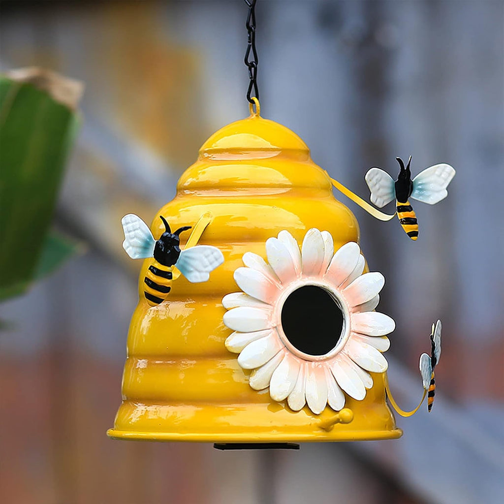 HANTURE Beehive Bird Houses for Outside 6.5Inch Iron Decorative Hanging Birdhouses with Bee Ornaments Outdoor