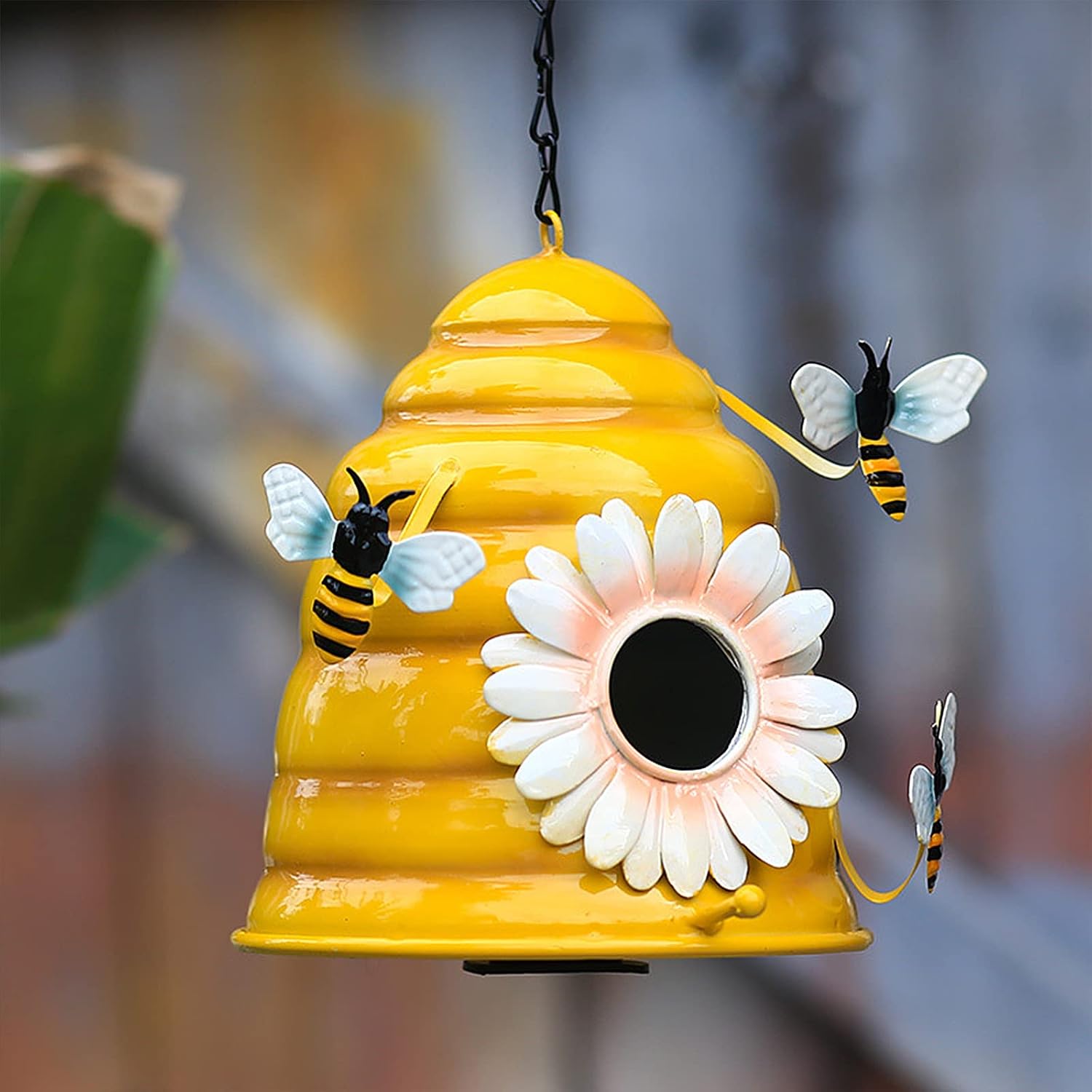 HANTURE Beehive Bird Houses for Outside 6.5Inch Iron Decorative Hanging Birdhouses with Bee Ornaments Outdoor