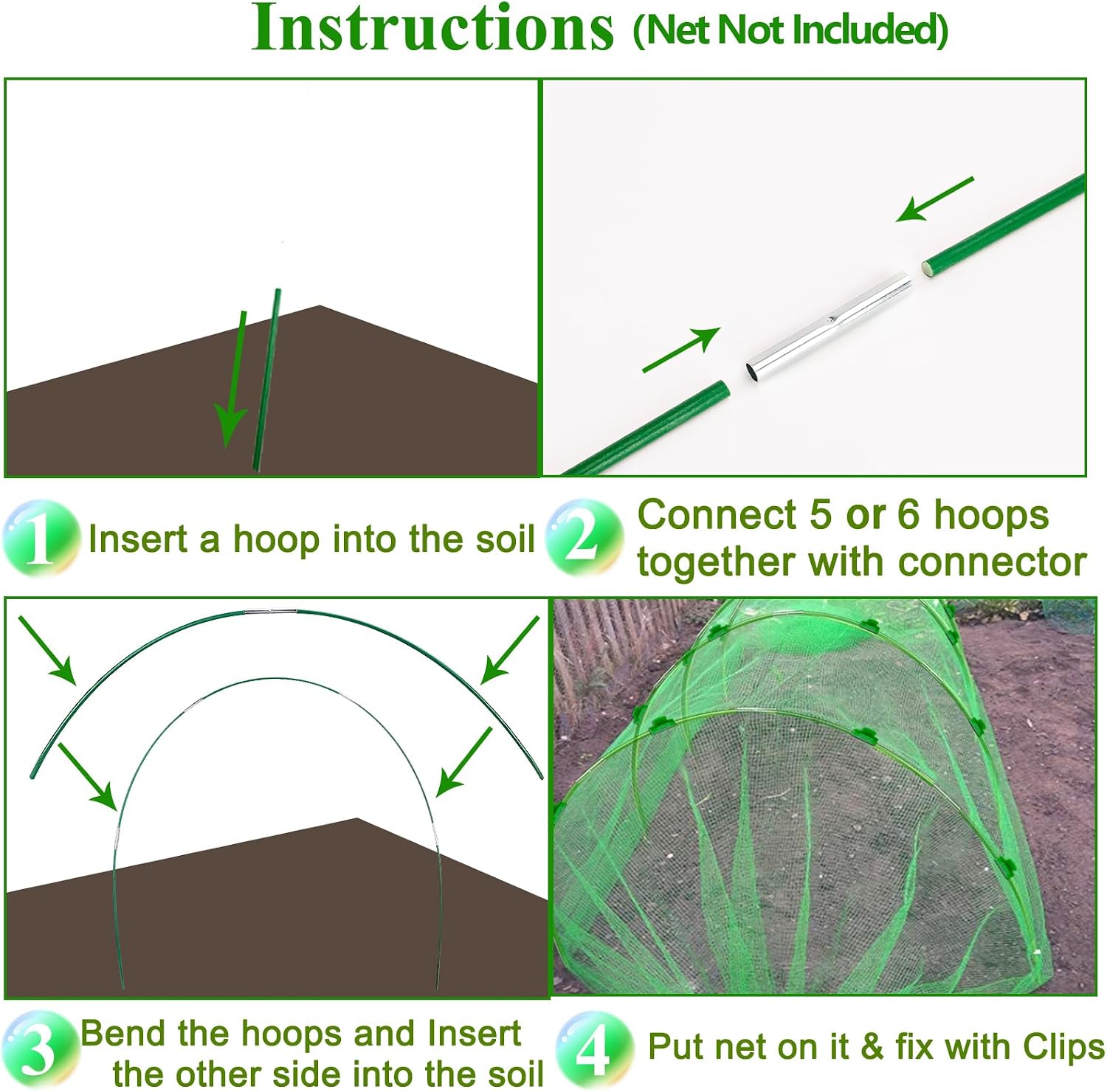 60Pcs Greenhouse Hoops Grow Tunnel Wide, 8FT Rust-Free Fiberglass Support Garden Hoops Kit for Raised Beds Plant Cloth