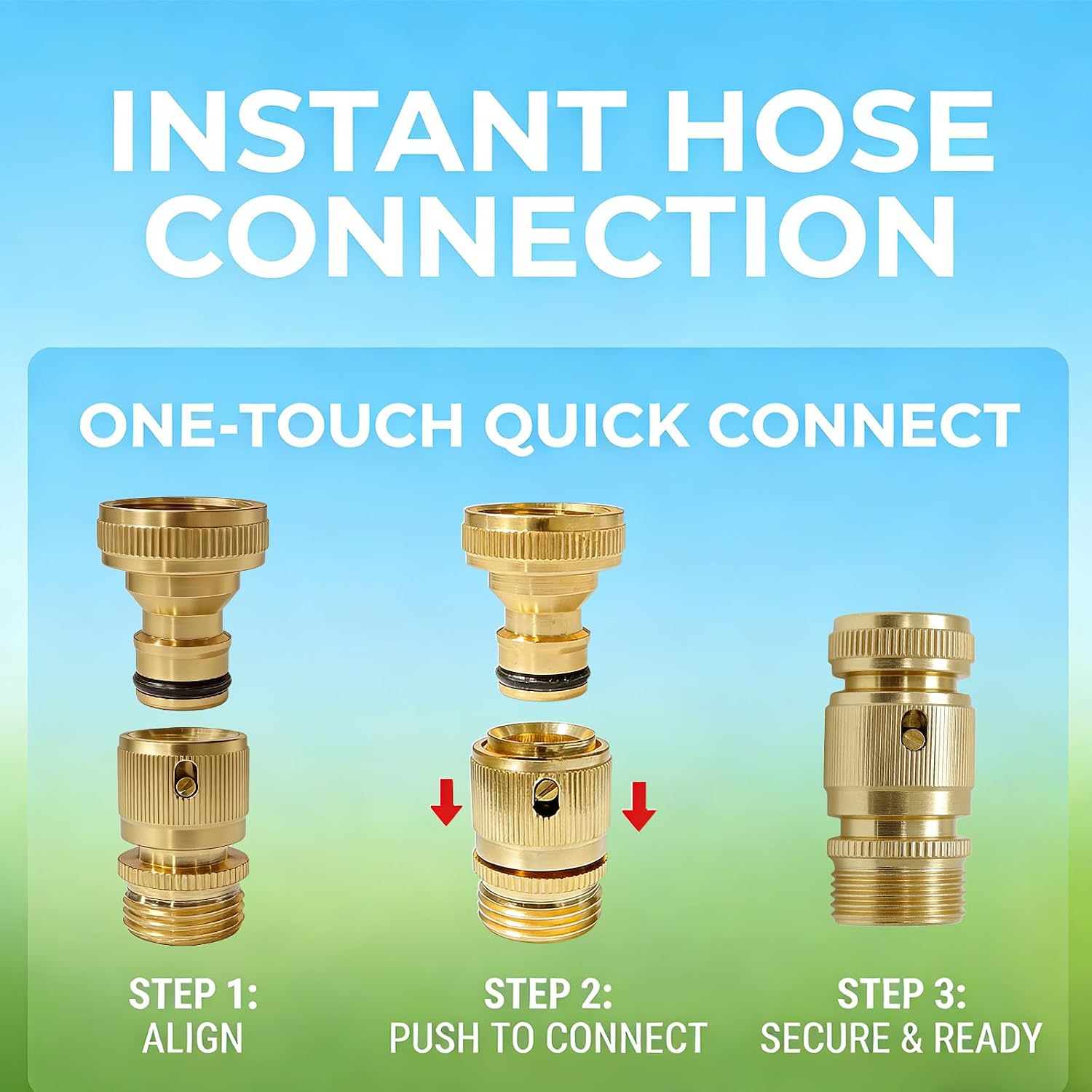 3/4 Inch GHT Solid Brass Garden Hose Quick Connect Fittings, Water Hose Connectors with Leak-Proof Seal for Outdoor