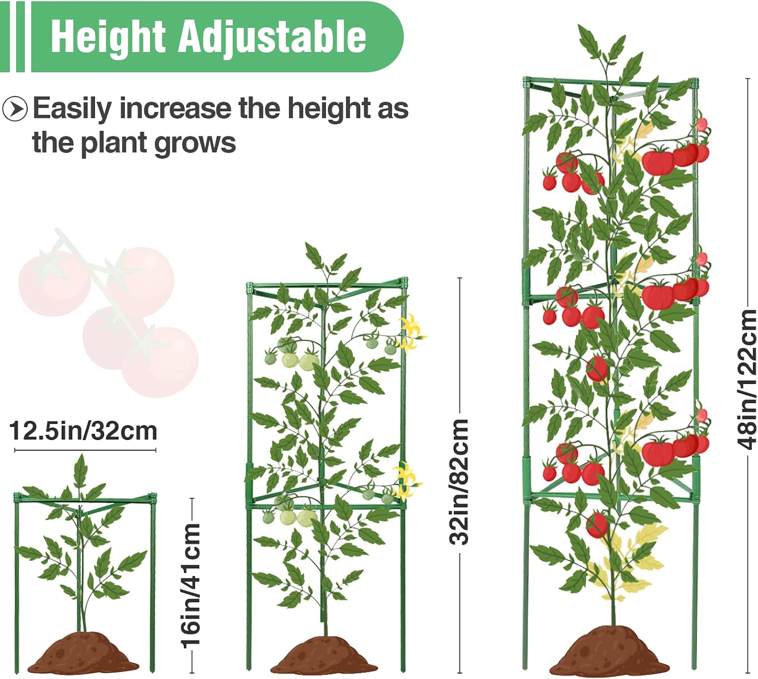 ANPHSIN Sturdy Triangle Tomato Cage with Movable 10 Gal Grow Bags, 3 Sets | 47'' Plants Garden Trellis Planters