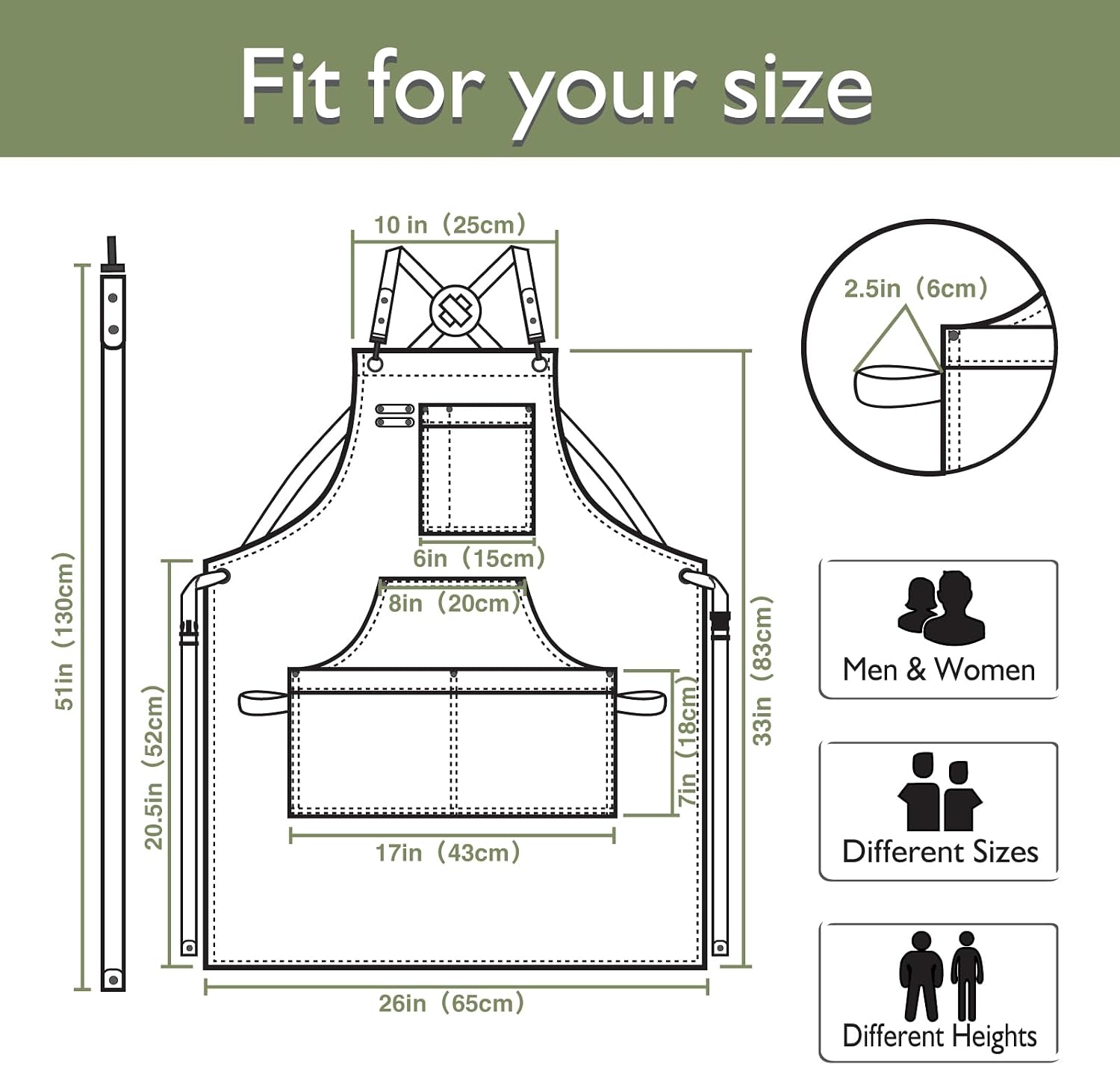 Kitchen Apron, Work Apron, Canvas Apron, Olive | Multiple Pockets, Gardening, Painting, BBQ, Artist, Carpenter, Sizes M