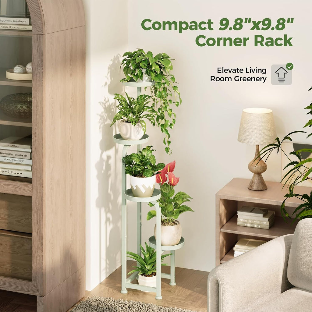 Bamworld Corner Plant Stand Indoor Outdoor Tall Metal Flower Pot Stands | 4 Tier Mint Green Heavy Duty Plant Shelf for