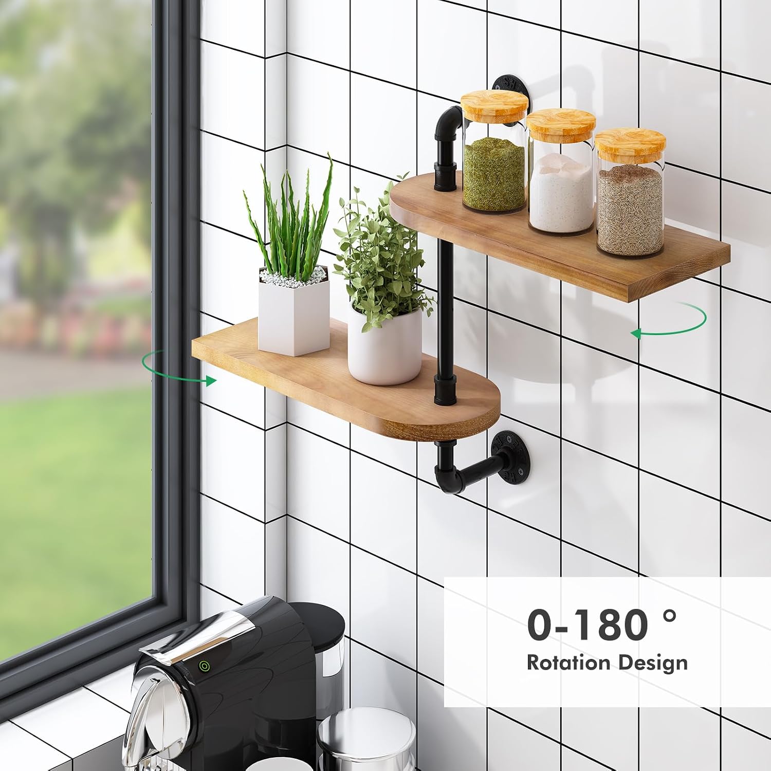 OtGalk 2-Tier Rotating Window Plant Shelf, Wooden Indoor Plant Stand | Rotating design provides optimal light exposure.