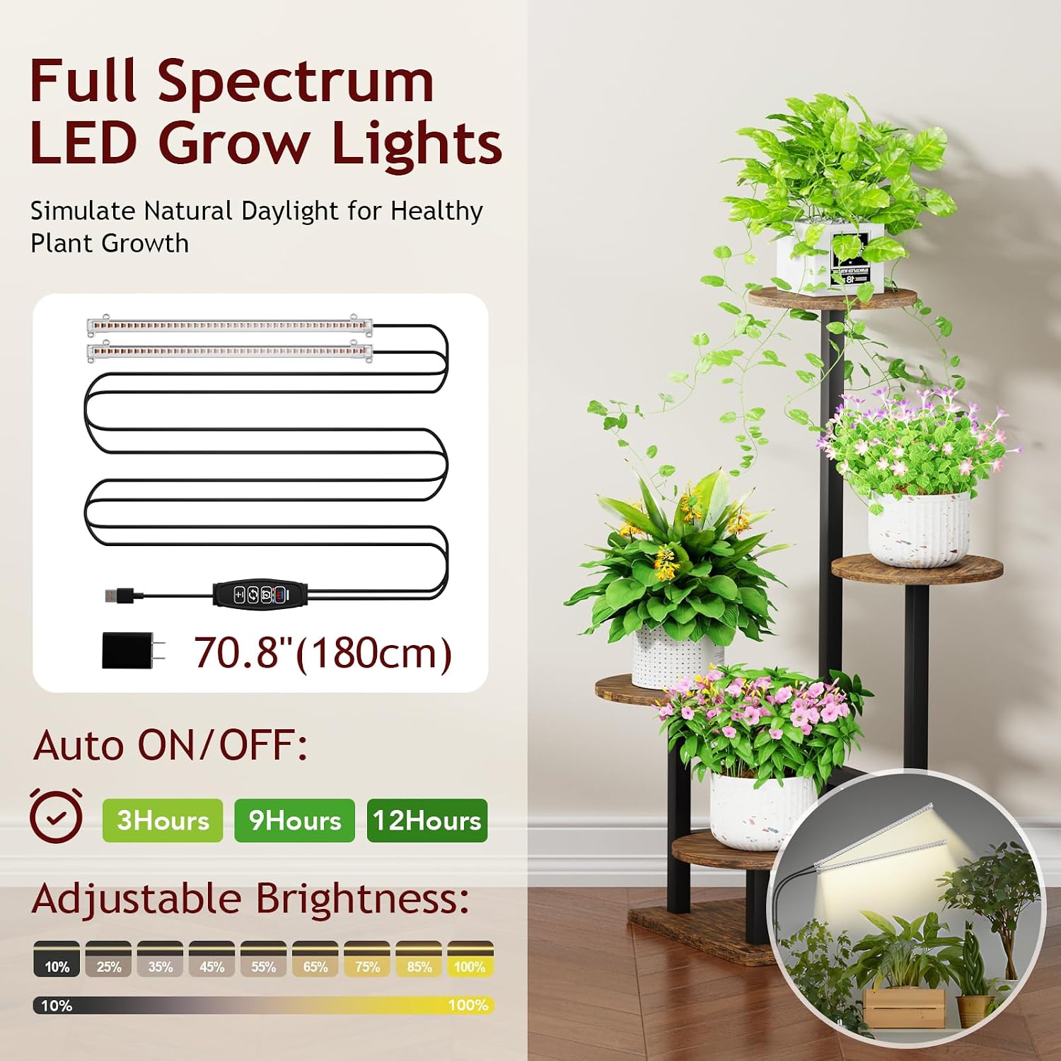 Plant Stand Indoor with Grow Light,4-Tiered Tall Plant Stand Indoor, Metal Plant Shelf with Adjustable Light, Ideal for