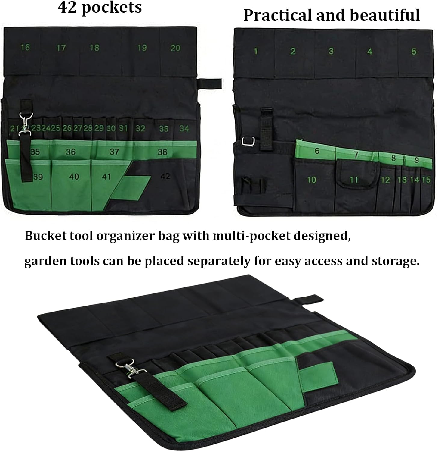 Bucket Tool Bag Organizer with 42 Pockets Multi-functional Garden Tool Bag Organizer 5 Gallon Bucket Tools Kit for