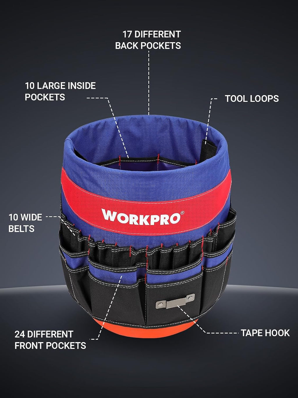 WORKPRO Bucket Tool Organizer with 51 Pockets Fits for 3.5-5 Gallon Bucket | Perfect for Garden, Construction