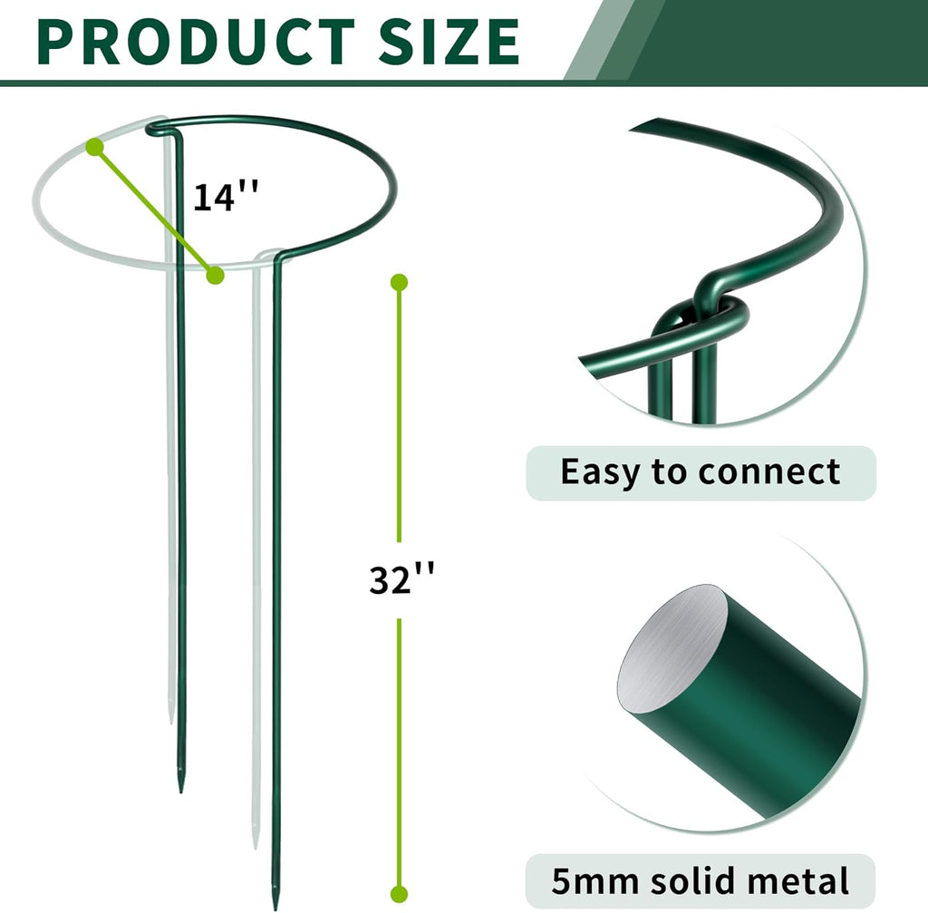 10 Pack Peony Cages and Supports, 14" (W) x 32"(H) Plant Support, Heavy-Duty Metal Plant Support Stakes, Plant Stakes