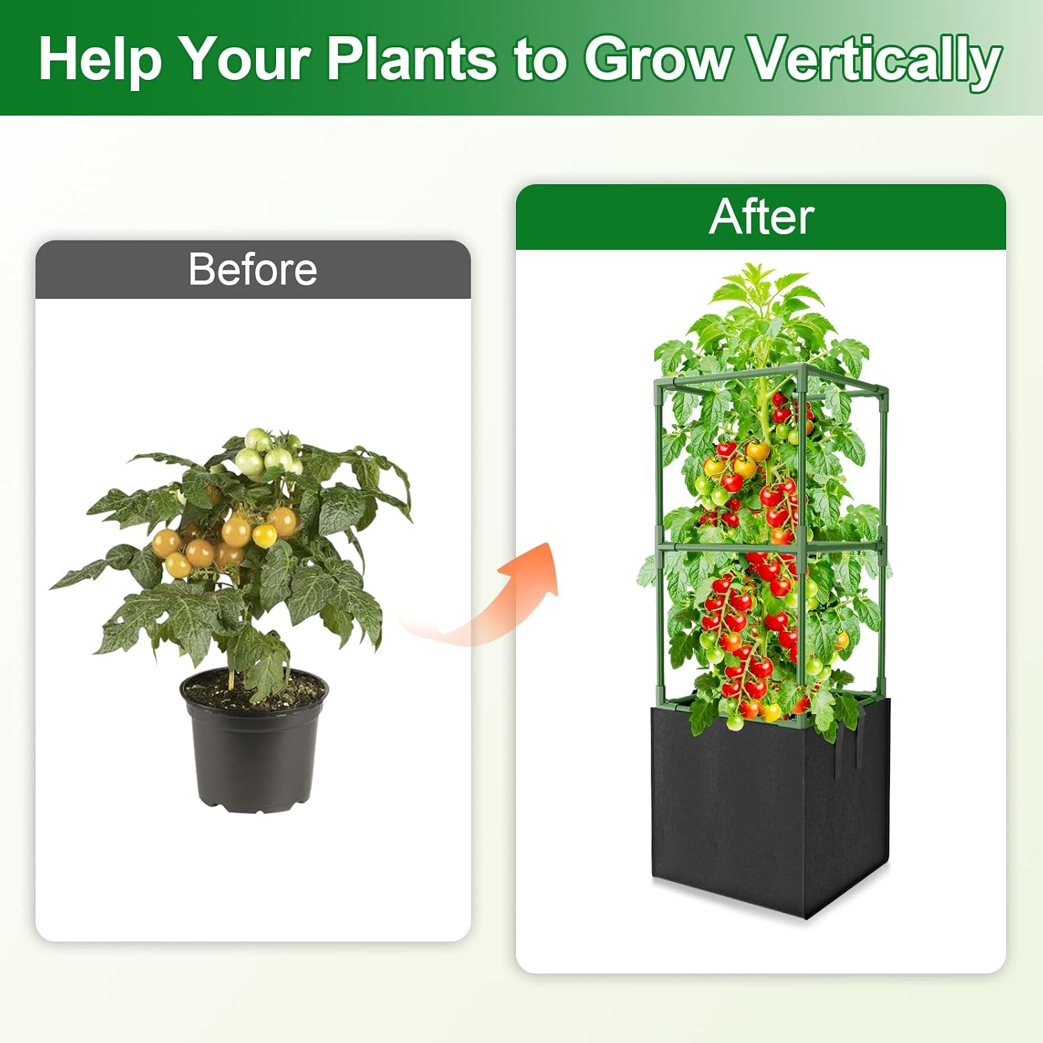 3 Pack Tomato Cages, Square Tomato Trellis with 17 Gallon Grow Bags,47IN Tall Heavy Duty Tomato Plant Support Stakes