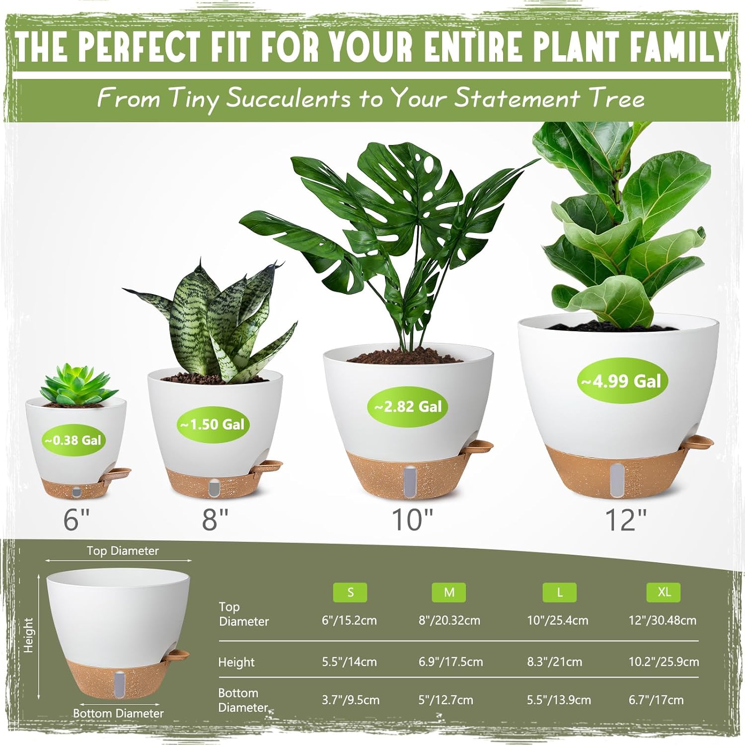 Self-Watering Pots for Indoor and Outdoor Plants 4 Pack, 6/8/10/12 Inch Planters with Water Level Indicator & Deep