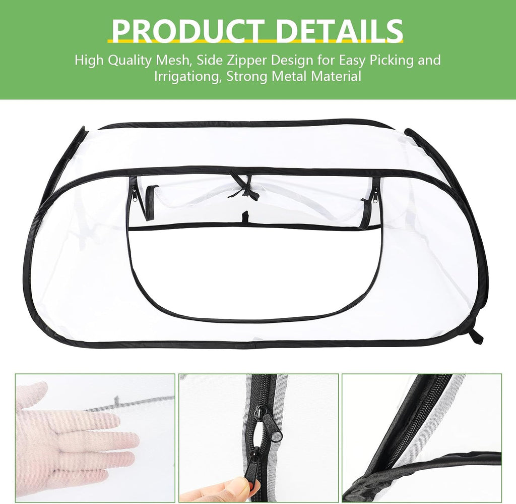 47x20x16 Inch Pop Up Mesh Plant Cover for Garden Raised Beds | Zipper side window, metal frame & 4 ground stakes
