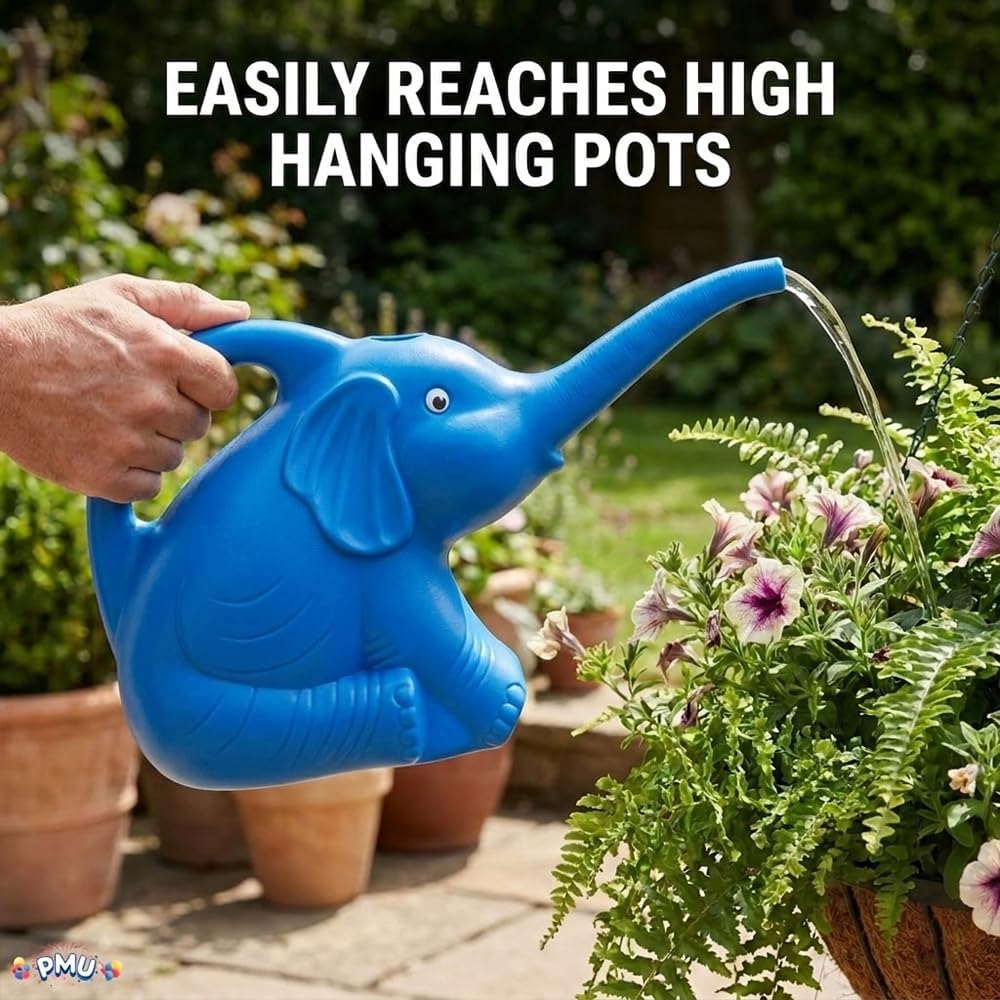 PMU 3Pcs 2-Quart Elephant Watering Can – Durable Plastic Garden Watering Can for Indoor & Outdoor Plants, Easy-Pour