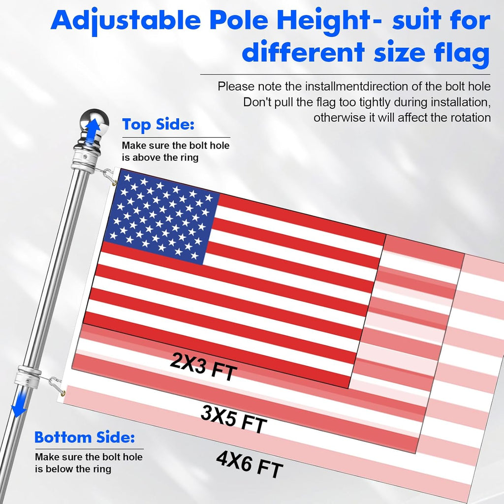 Anovo Flag Pole Kit- Upgraded Holder, Stainless Steel 5 FT Flag Poles with1 Inch Metal 360° Rotating Flag Pole Rings