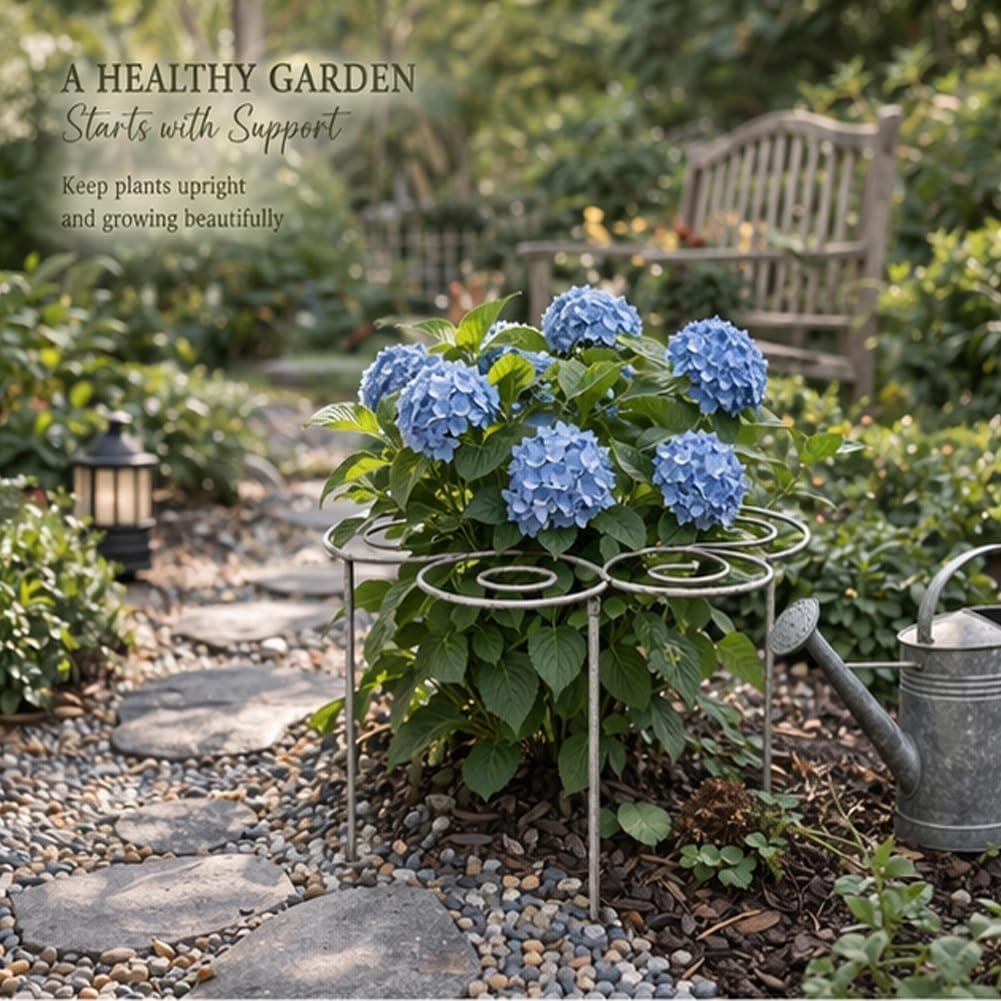 Metal Plant Support Ring for Garden - Stackable Grow Through Plant Stakes, Decorative Half Round Supports for Indoor