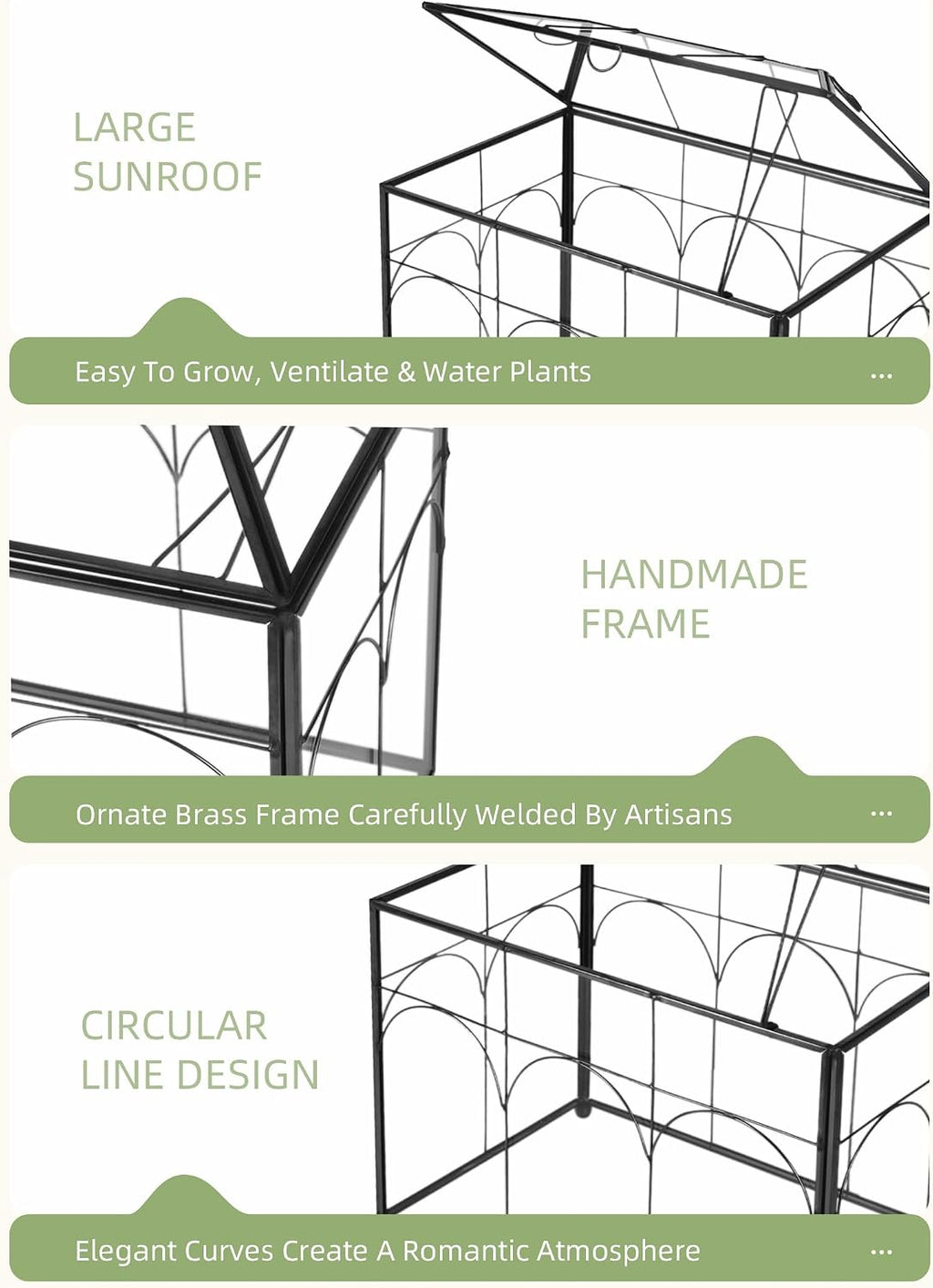 REDHUGO Glass Planter Terrarium with Lid, Indoor Display Box, Black | Handmade Glass Terrarium with Lid for Succulents