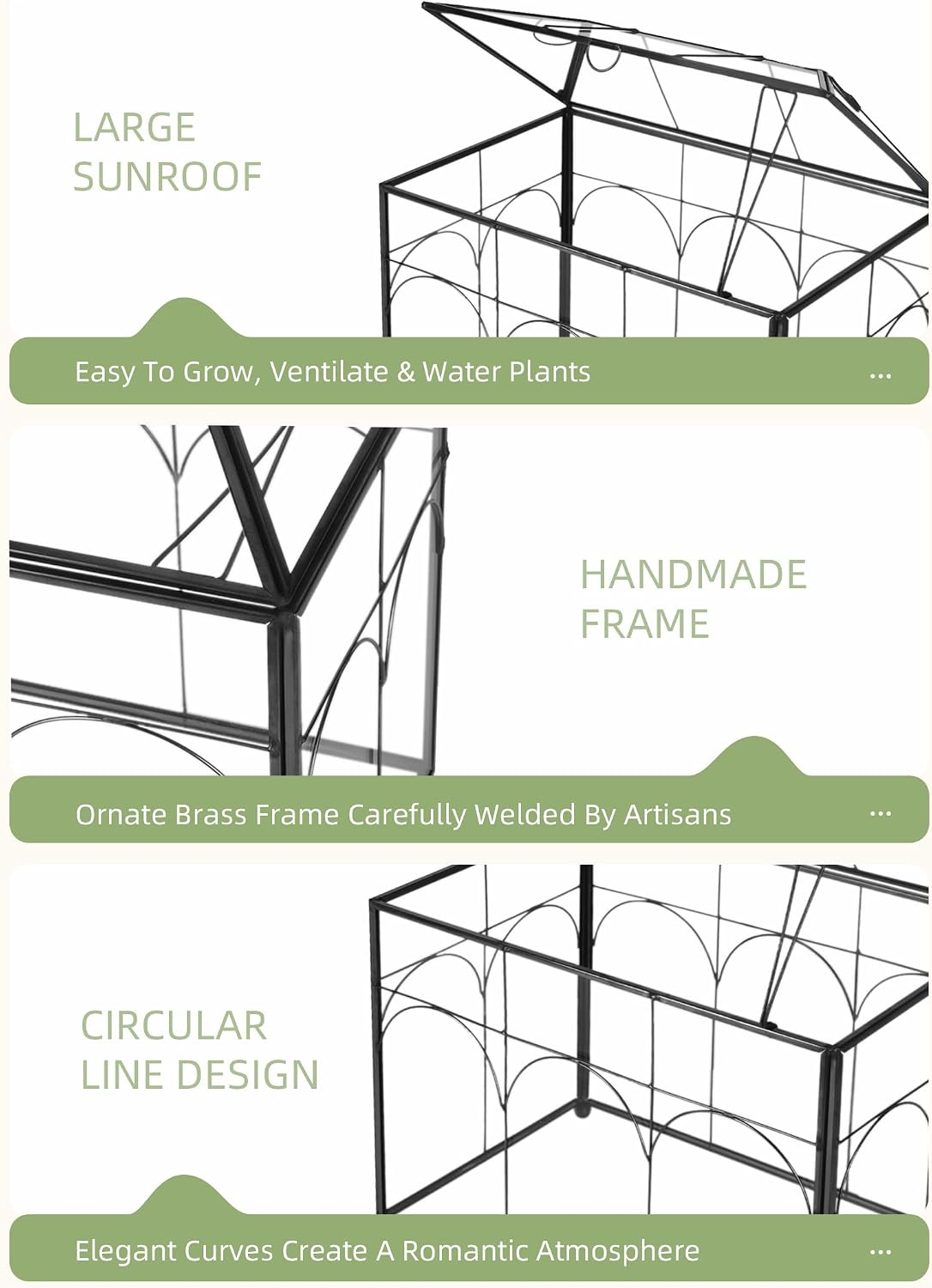 REDHUGO Glass Planter Terrarium with Lid, Indoor Display Box, Black | Handmade Glass Terrarium with Lid for Succulents