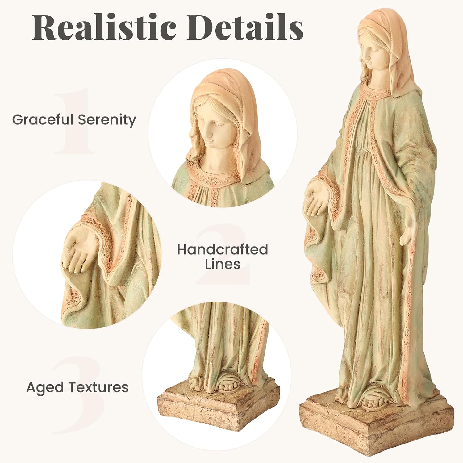 EROMMY Virgin Mary Garden Statue Outdoor 31.5” – Large Praying Holy Madonna Resin Sculpture, Blessed Mother of God