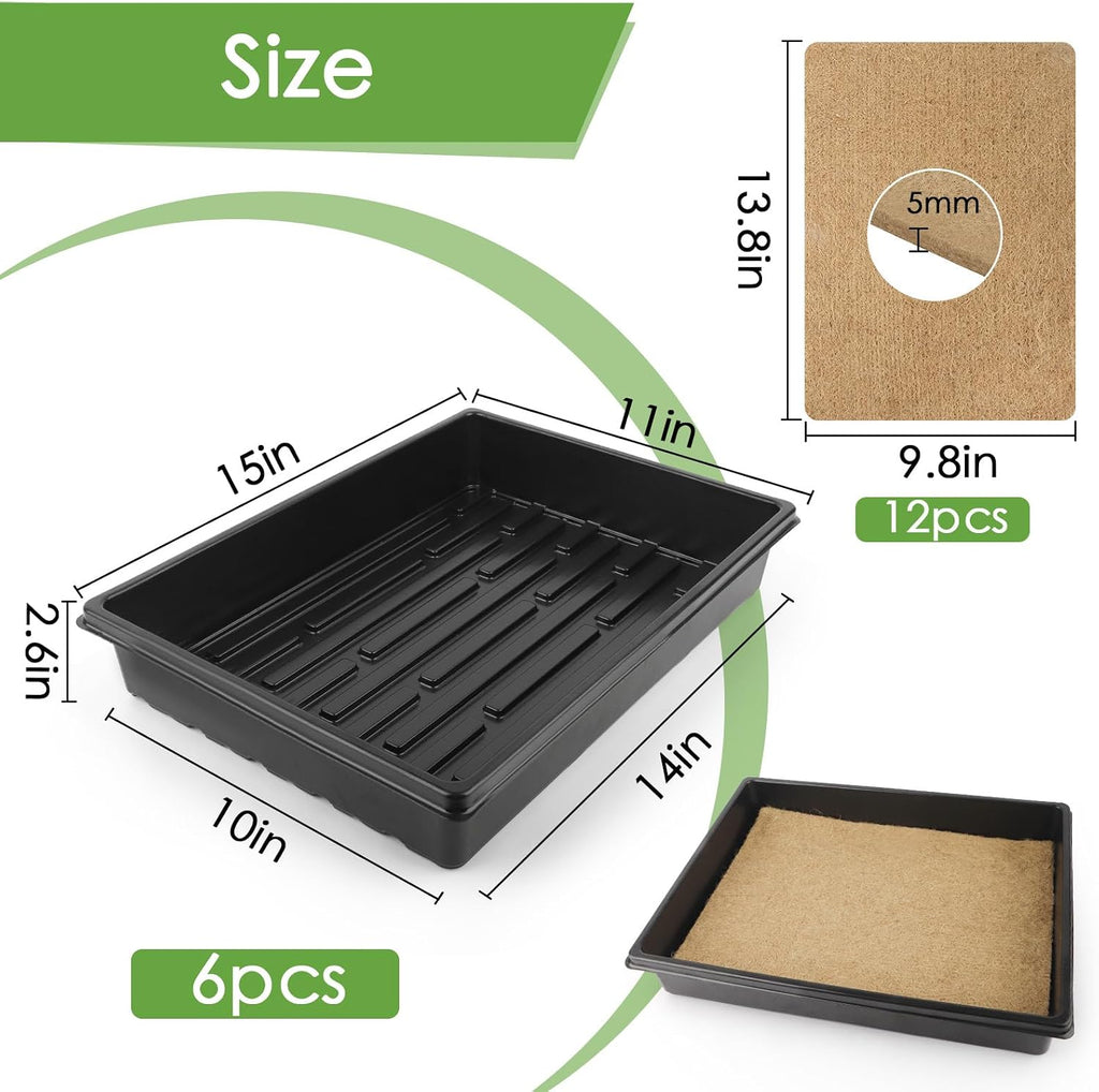 6 Pack Microgreens Growing Kit, Microgreens Trays for Indoor Gardening | 6 reusable trays, 12 hemp fiber grow mats