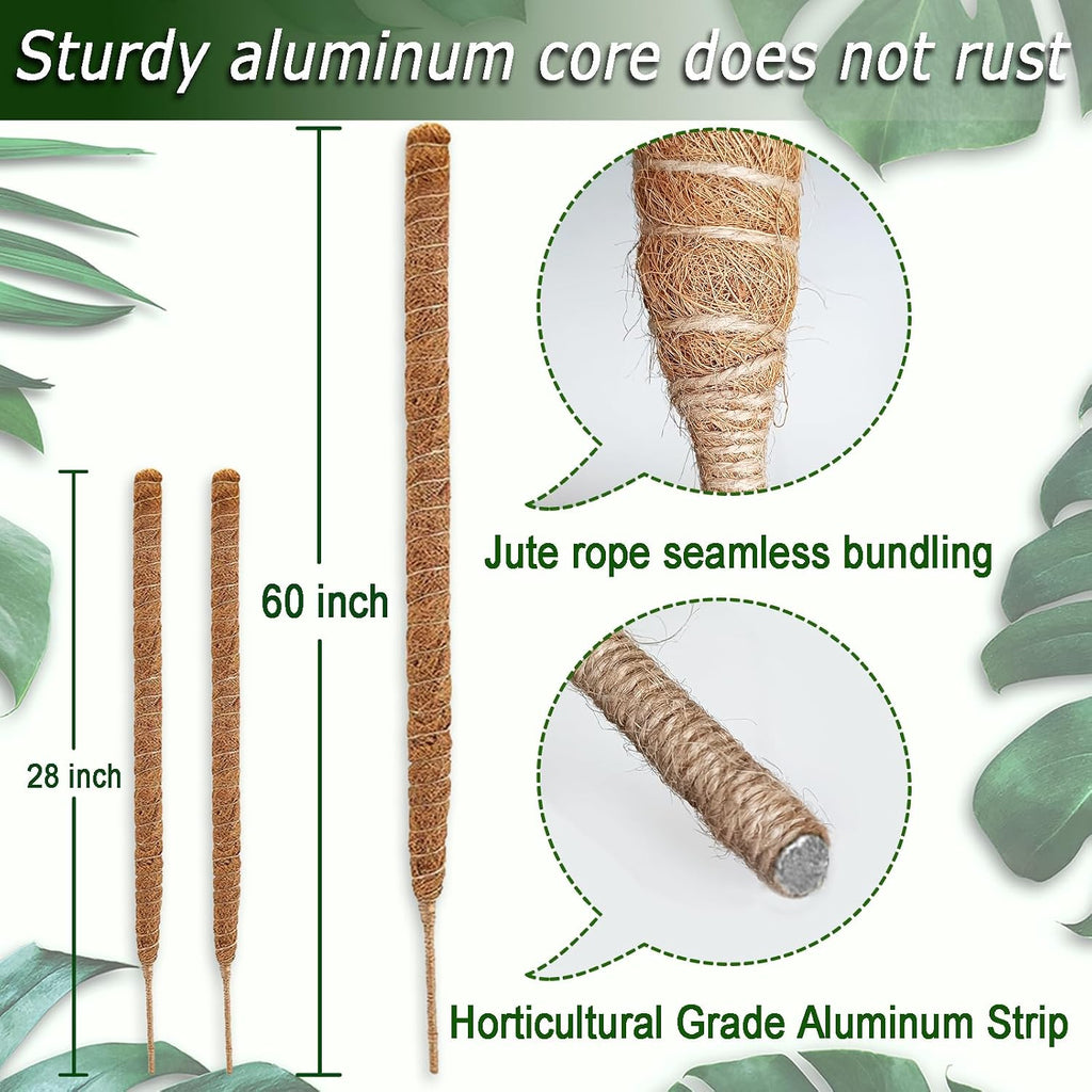 Tall Moss Pole Set, 60" and Two 28" Bendable Moss Pole for Plants Monstera, Moss Poles for Climbing Plants Indoor