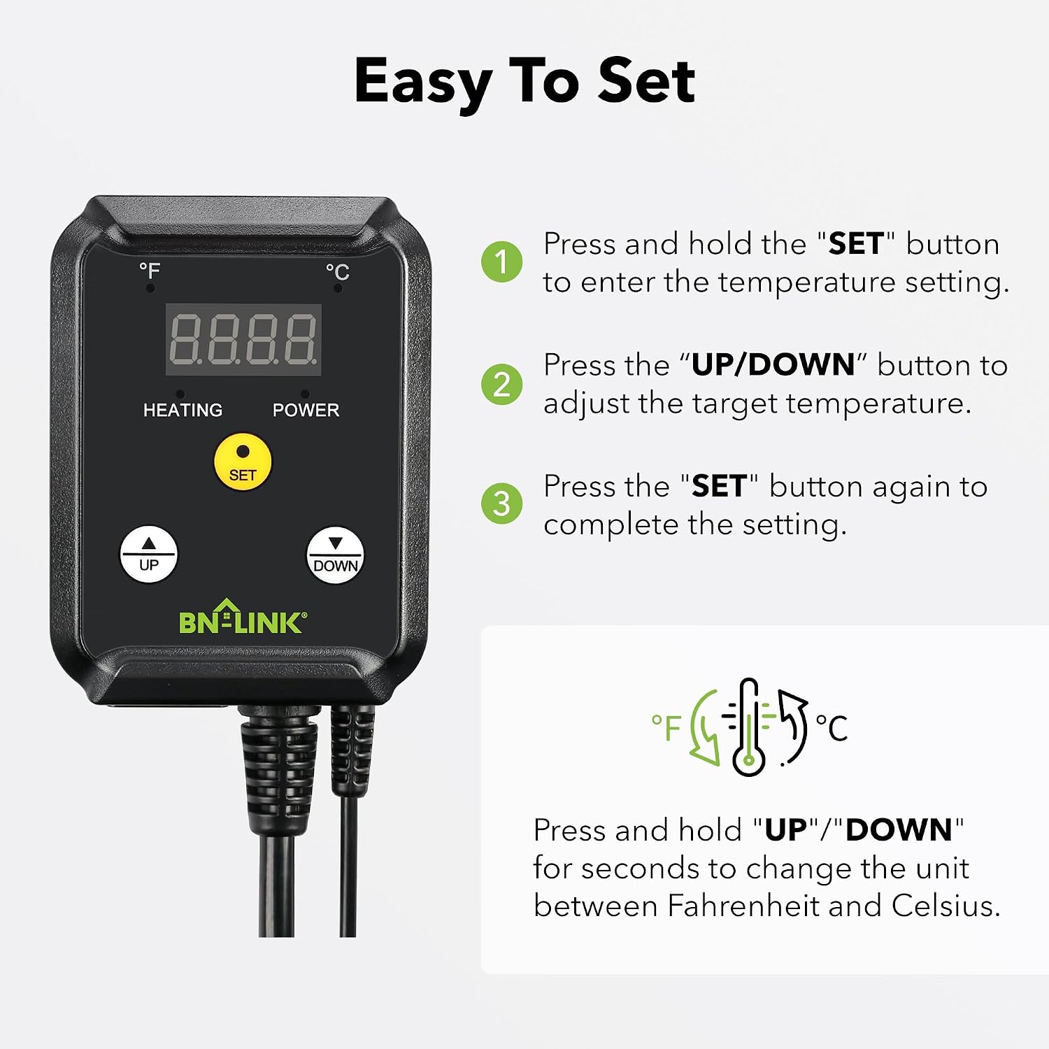 BN-LINK Reptile Thermostat Controller and Heat Mat for for Seed Germination, Reptiles and Brewing Breeding Incubation