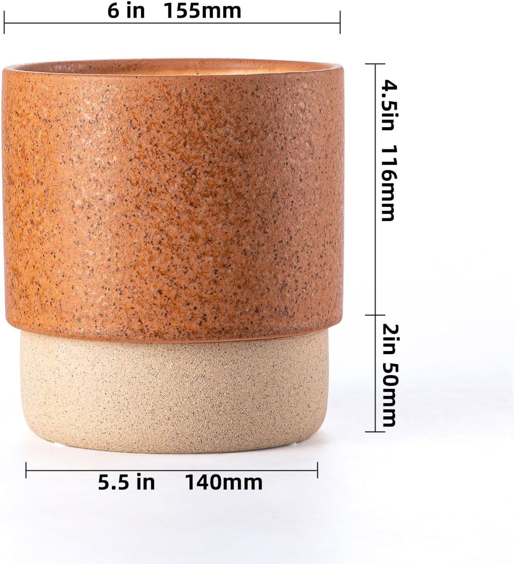 6 Inch Ceramic Self Watering Planter with Drainage Hole Terracotta | Indoor Plant Pot with Water Storage Plus - for