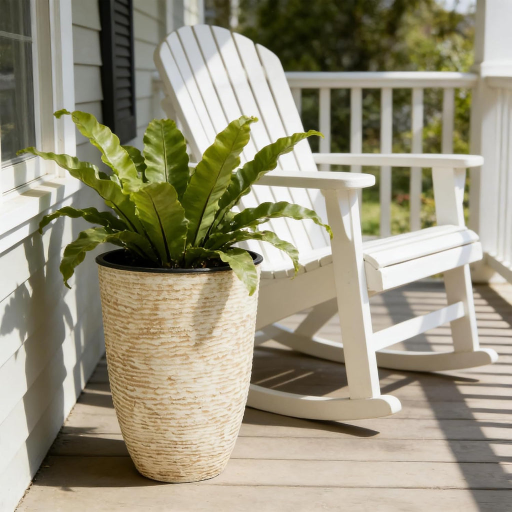 Worth Garden 21" H Beige Tall Planters set of 2 with Inside Pots - 14'' Dia Plastic Large Round Plant Tree Pots with
