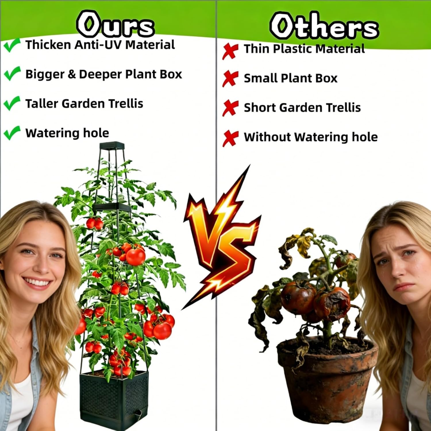 2Pcs Raised Garden Bed Tomato Planter Box with Trellis, 57 Inch Self-Watering Large Tomato Cage for Patio Garden Pots