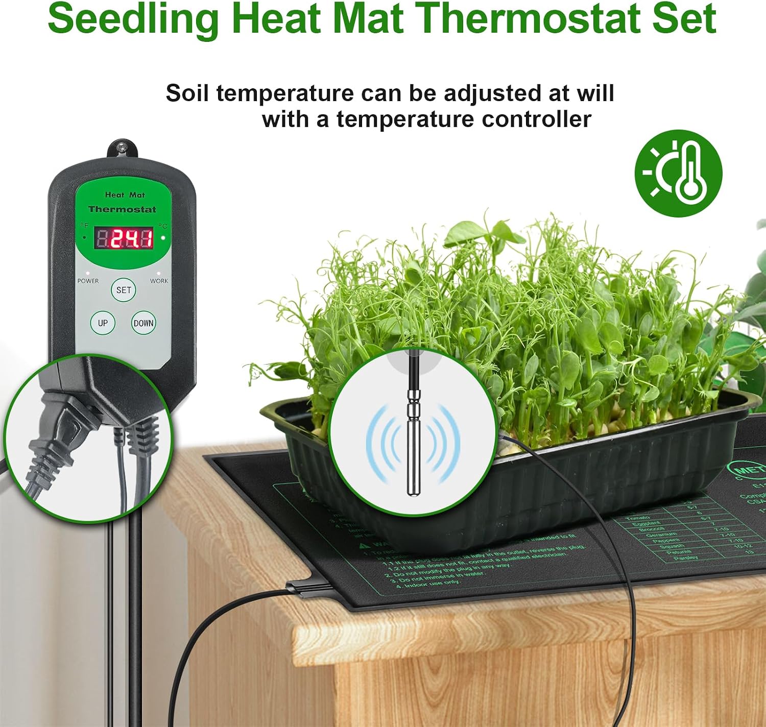Seedling Heat Mat and Digital Thermostat Combo Set, MET-Certified Plants Heating Mat Warm Hydroponic,Germination