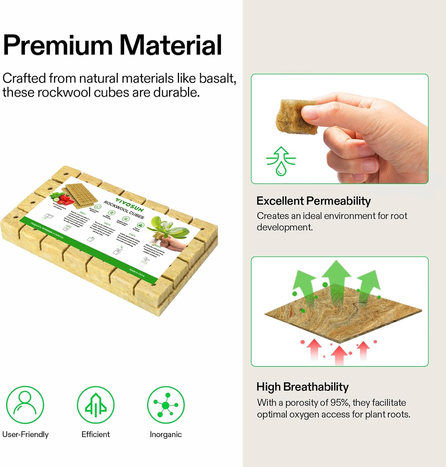 VIVOSUN 1.6" Rockwool Cubes, 8 Sheets of 224 Plugs Stonewool Starter | for Cuttings, Clone, Plant Propagation, Seed