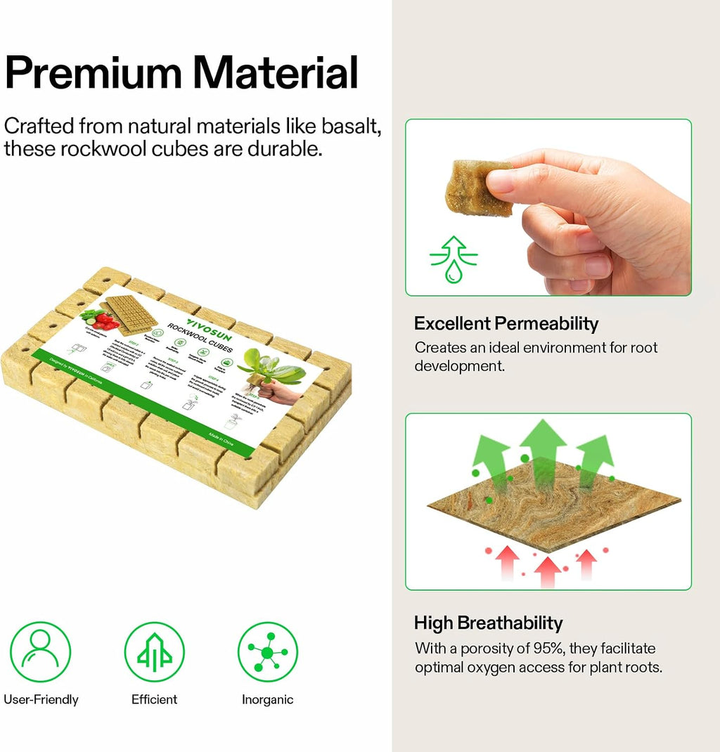 VIVOSUN 1.6 Inch Rockwool Cubes, Grow Cubes for Hydroponics, Cuttings, Cloning, Plant Propagation, Seed Startling, 8