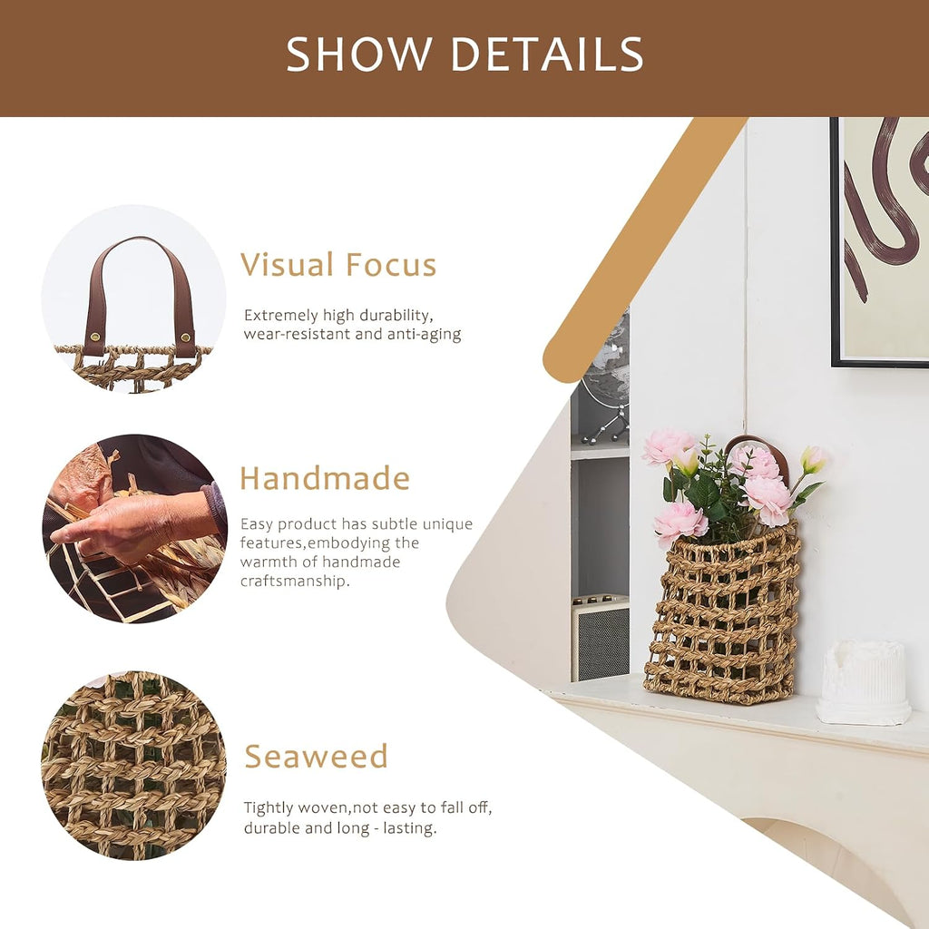 Wall Hanging Basket Decorative Boho Mounted Organizer Dried Flower Plants Front Door Basket for Garden Farmhouse Home