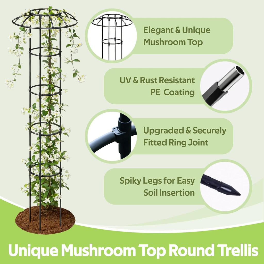 Garden Trellis for Climbing Plants Outdoor - Unique Umbrella Top Round Trellis for Indoor Potted Plant - 64" Tall