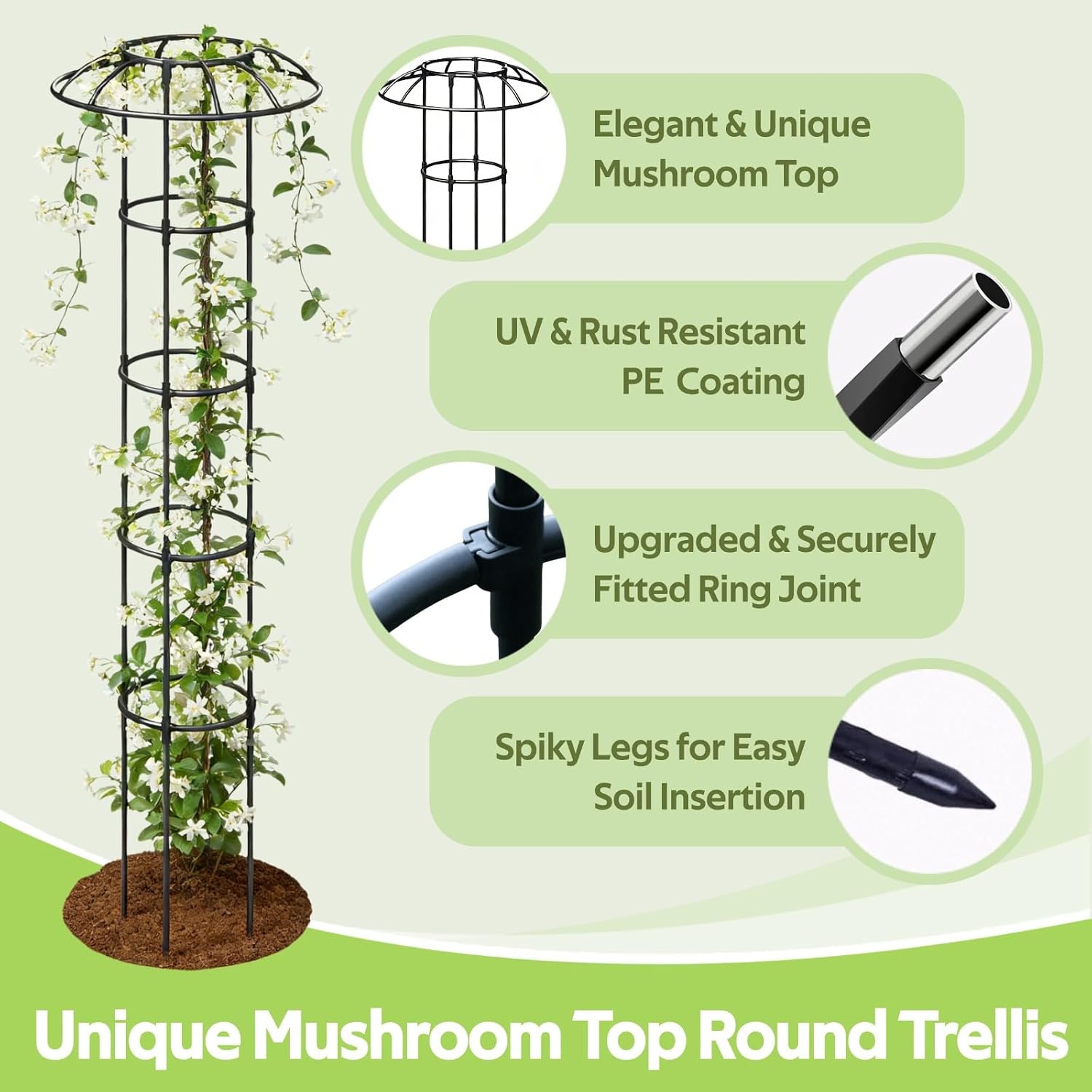 Garden Trellis for Climbing Plants Outdoor - Unique Umbrella Top Round Trellis for Indoor Potted Plant - 64" Tall
