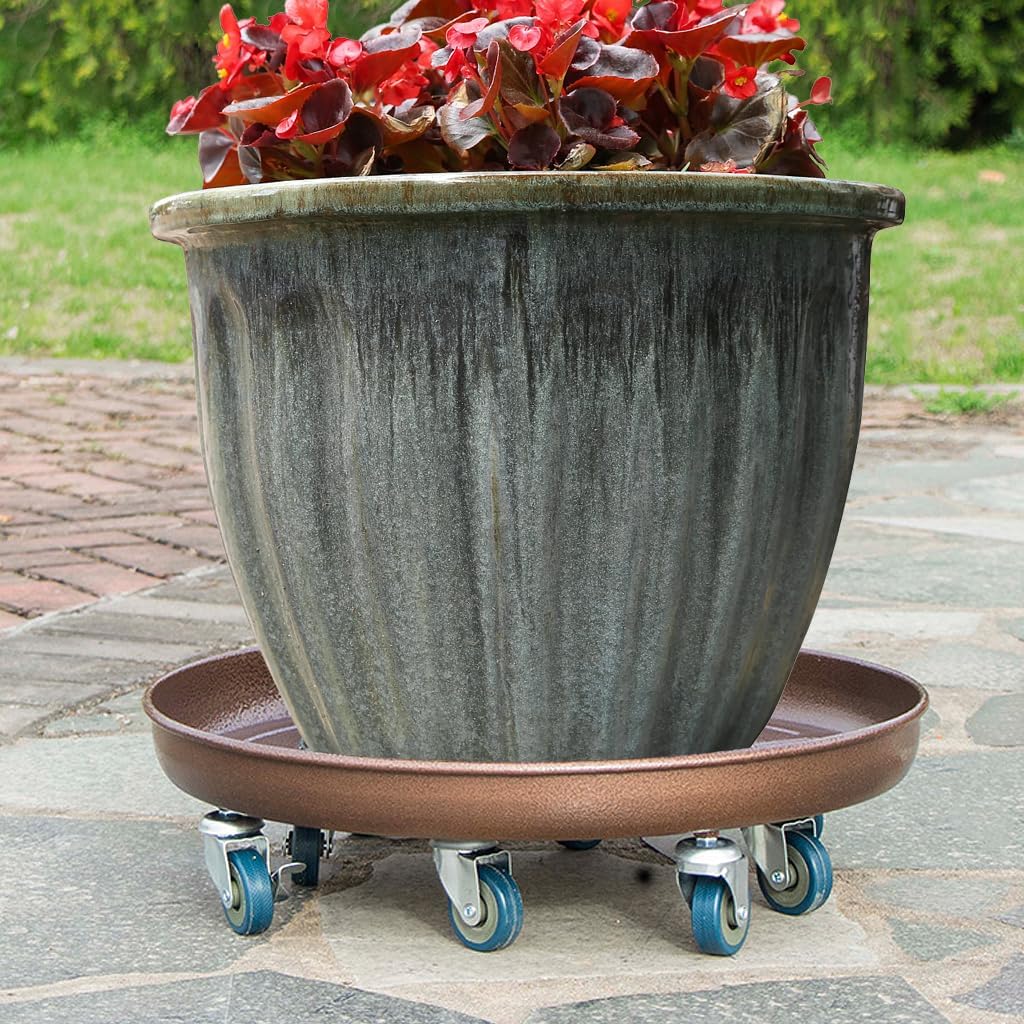 2 Pack 20" Heavy Duty Plant Dolly with Wheels, 380lbs Metal Rolling Plant Stand with Casters, Round Wheeled Planter