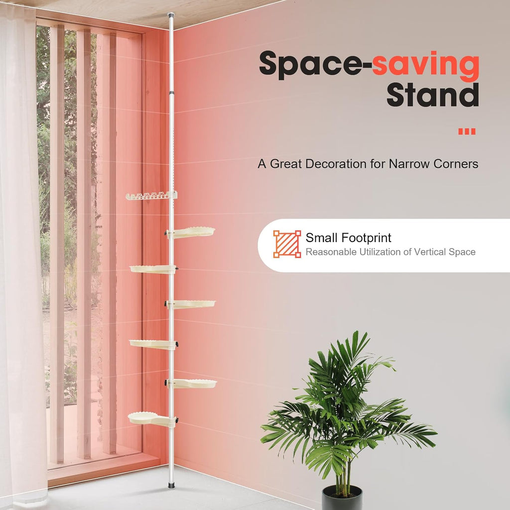 Plant Holder Pole, Tension Rod Rack Stands, Plant Decorative Display Rack, Floor to Ceiling, 7-Layer Flower Display