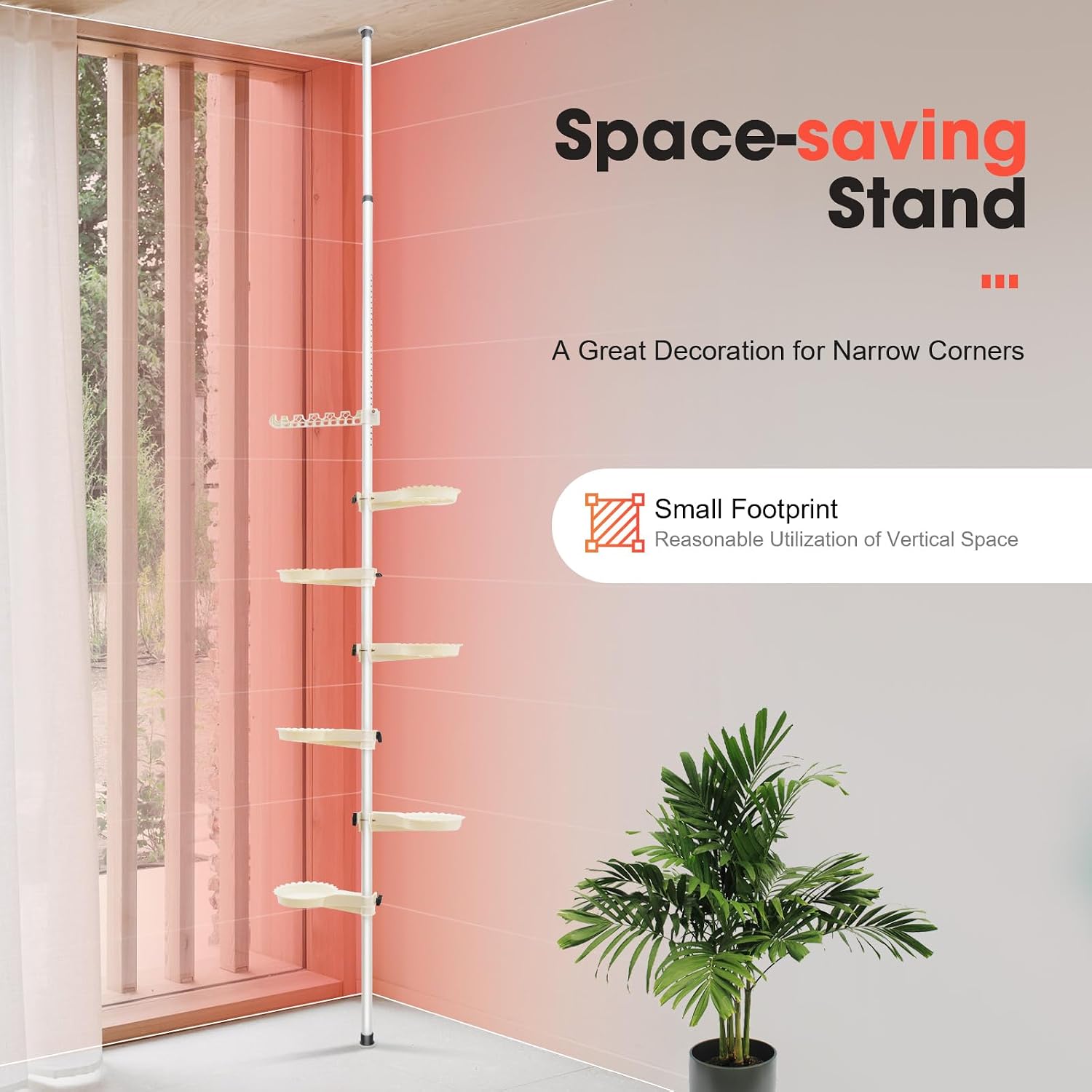 Plant Holder Pole, Tension Rod Rack Stands, Plant Decorative Display Rack, Floor to Ceiling, 7-Layer Flower Display