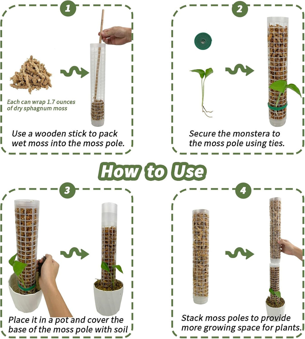 Jegu Self-Watering Moss Pole Plastic, 18.8 Inch Monstera Plant Support | Plastic Moss Poles for Climbing
