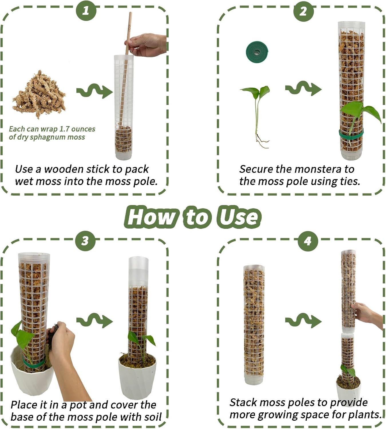 Jegu Self-Watering Moss Pole Plastic, 18.8 Inch Monstera Plant Support | Plastic Moss Poles for Climbing